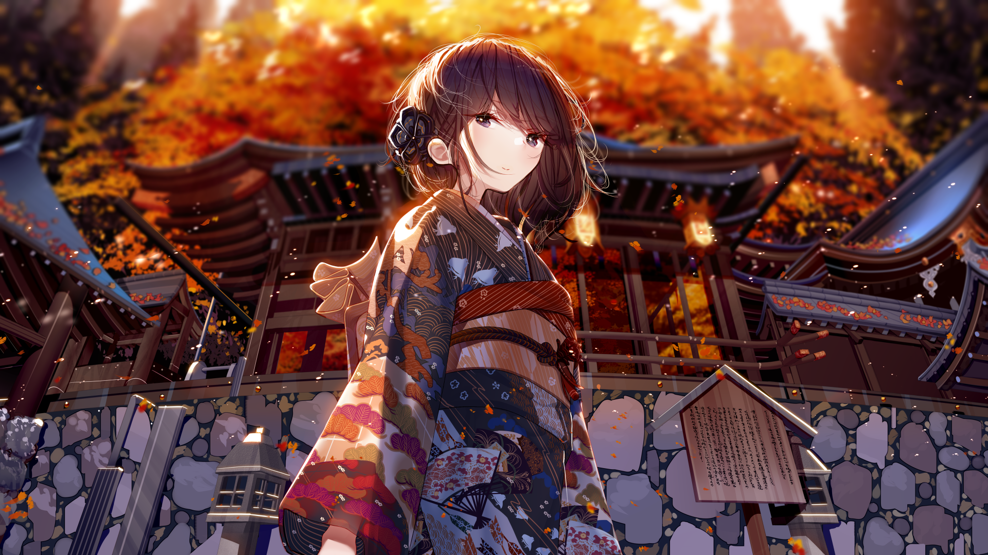 4K Ultra HD Shrine Girl in Kimono Wallpaper by Atha（アサ）x2160