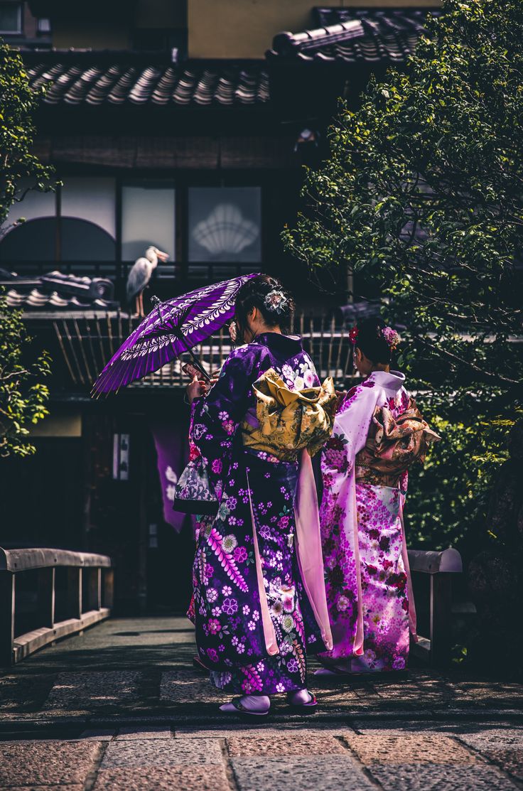 HD wallpaper: women's purple and white floral geisha dress, girls, kimono, japan