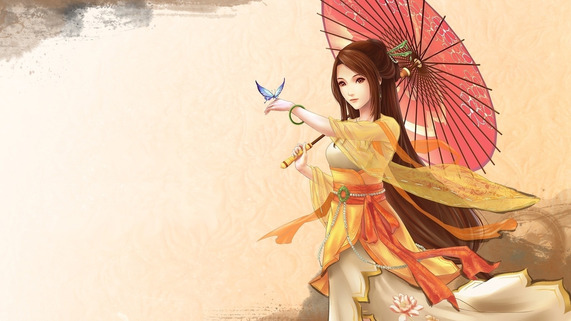 Anime Girl Umbrella Kimono Japanese Wallpaper 00347