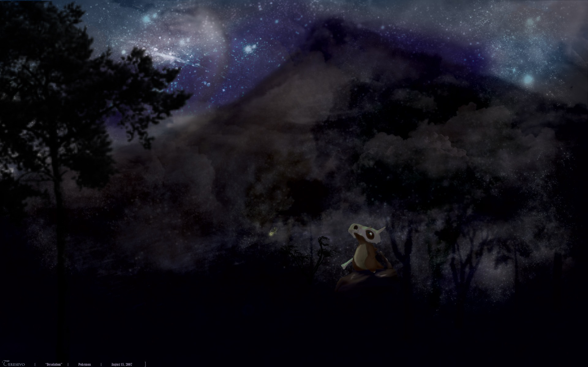 Cubone Nightwatch: HD Anime Pokémon Wallpaper under Starry Skies