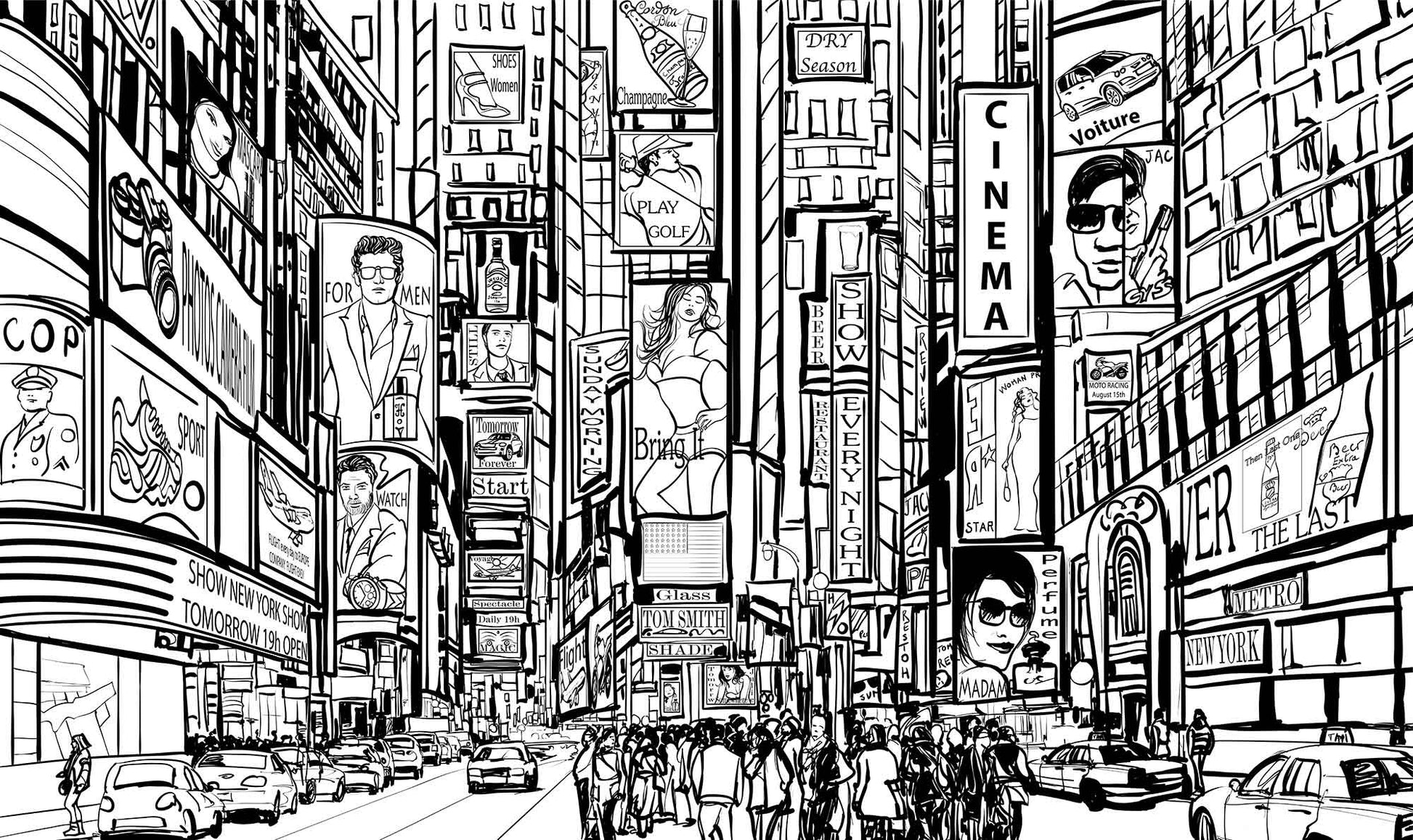 Urban Chic Black and White Mural Wallpaper