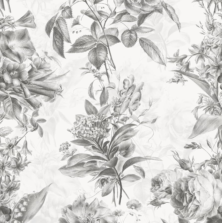 SOPHIE LAURENCE Black White Grey Flowers Sketch Effect Floral Leaves Feature Wallpaper The Paper Thick Heavy Duty Floral Wallpaper, Amazon.co.uk: DIY & Tools