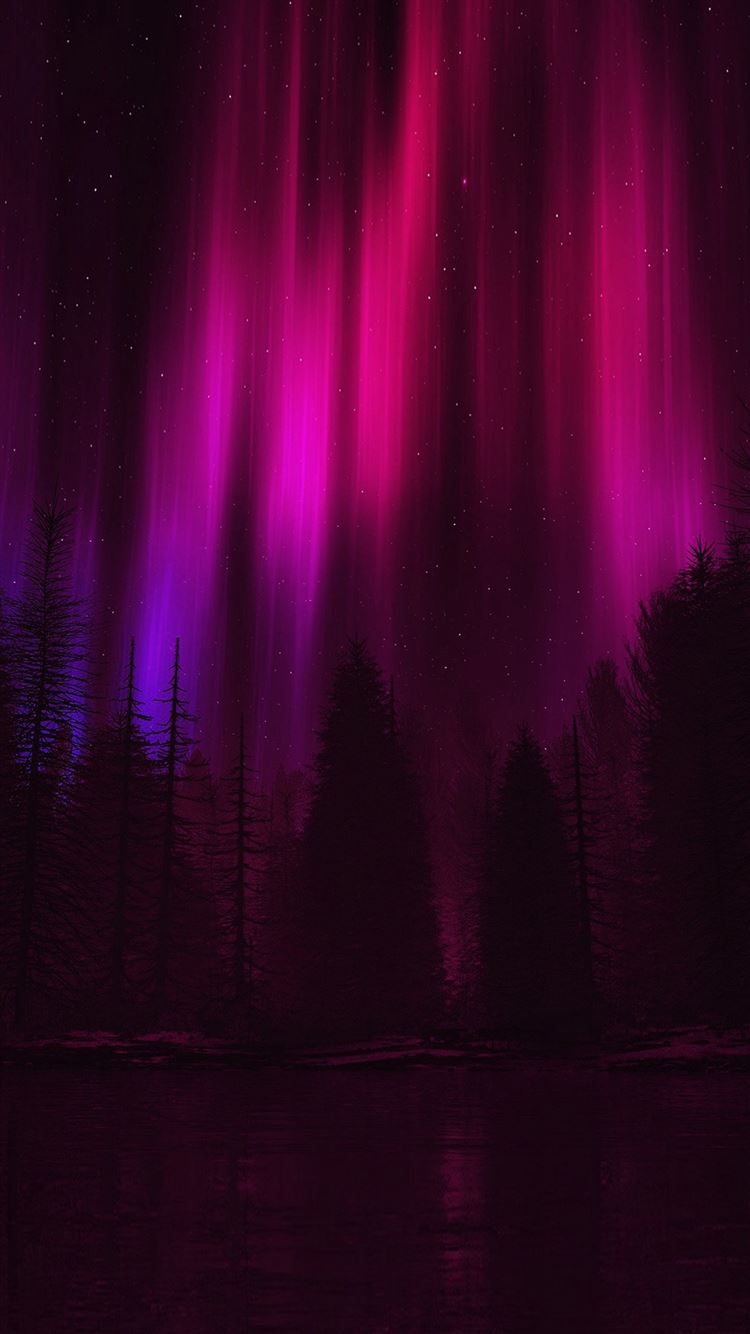Aurora Night Sky Dark Red Nature Art iPhone 8 Wallpaper Free Download