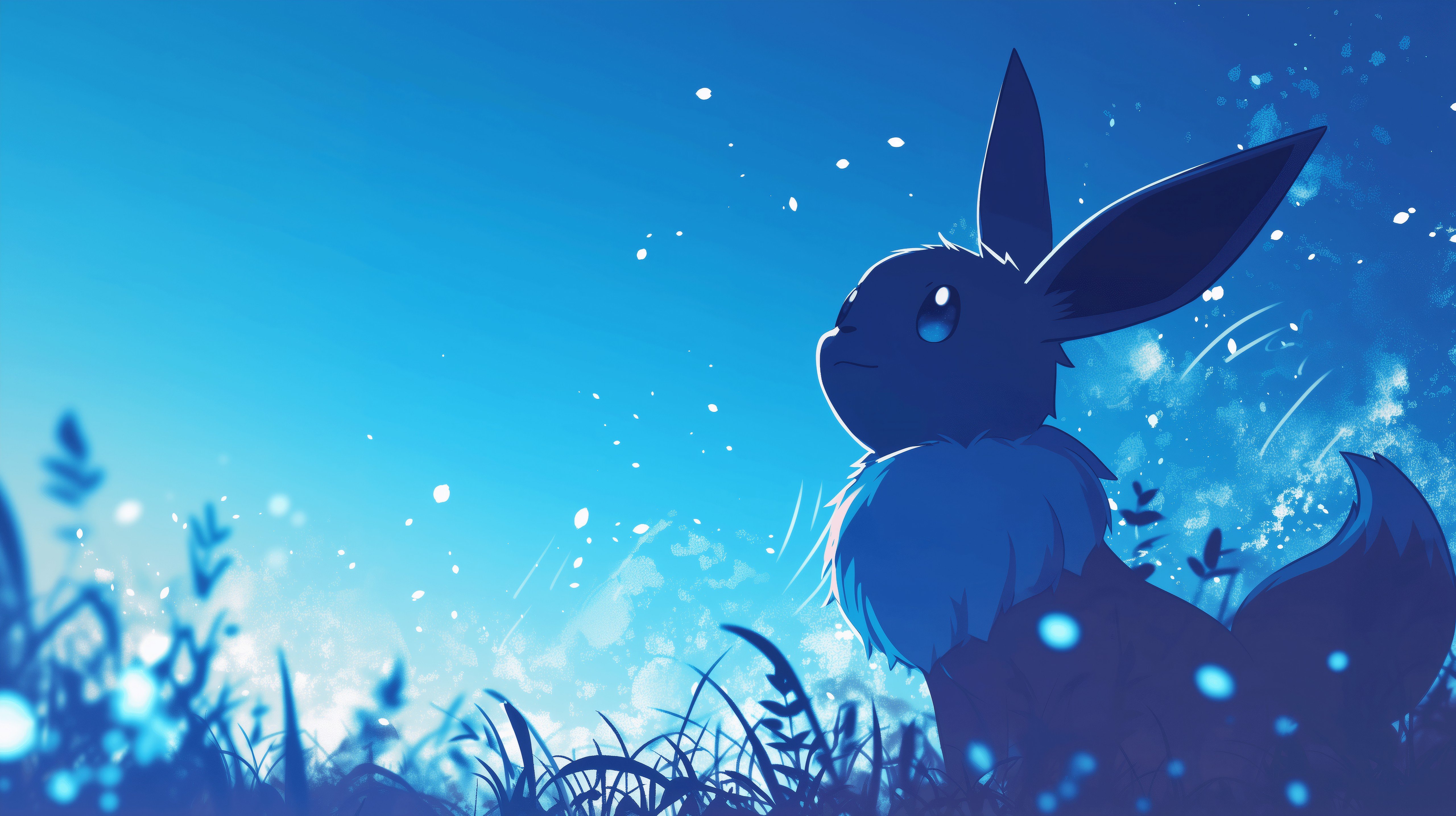 Eevee Pokémon in blue night Anime Wallpaper 5k for Desktop