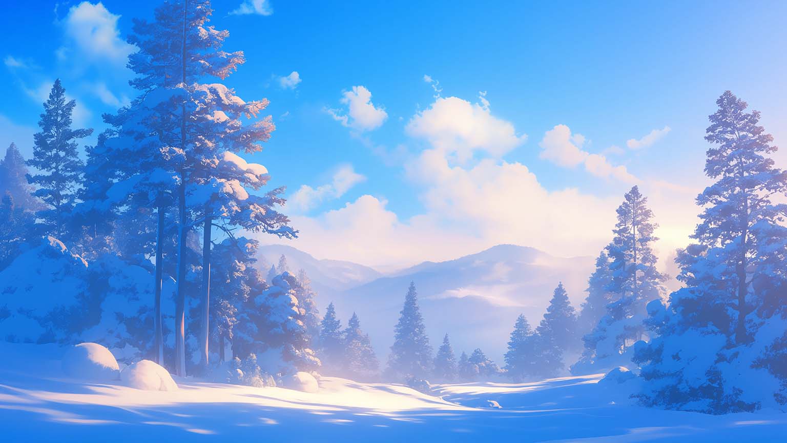 Pine Trees Covered in Snow Winter Landscape Desktop Wallpaper