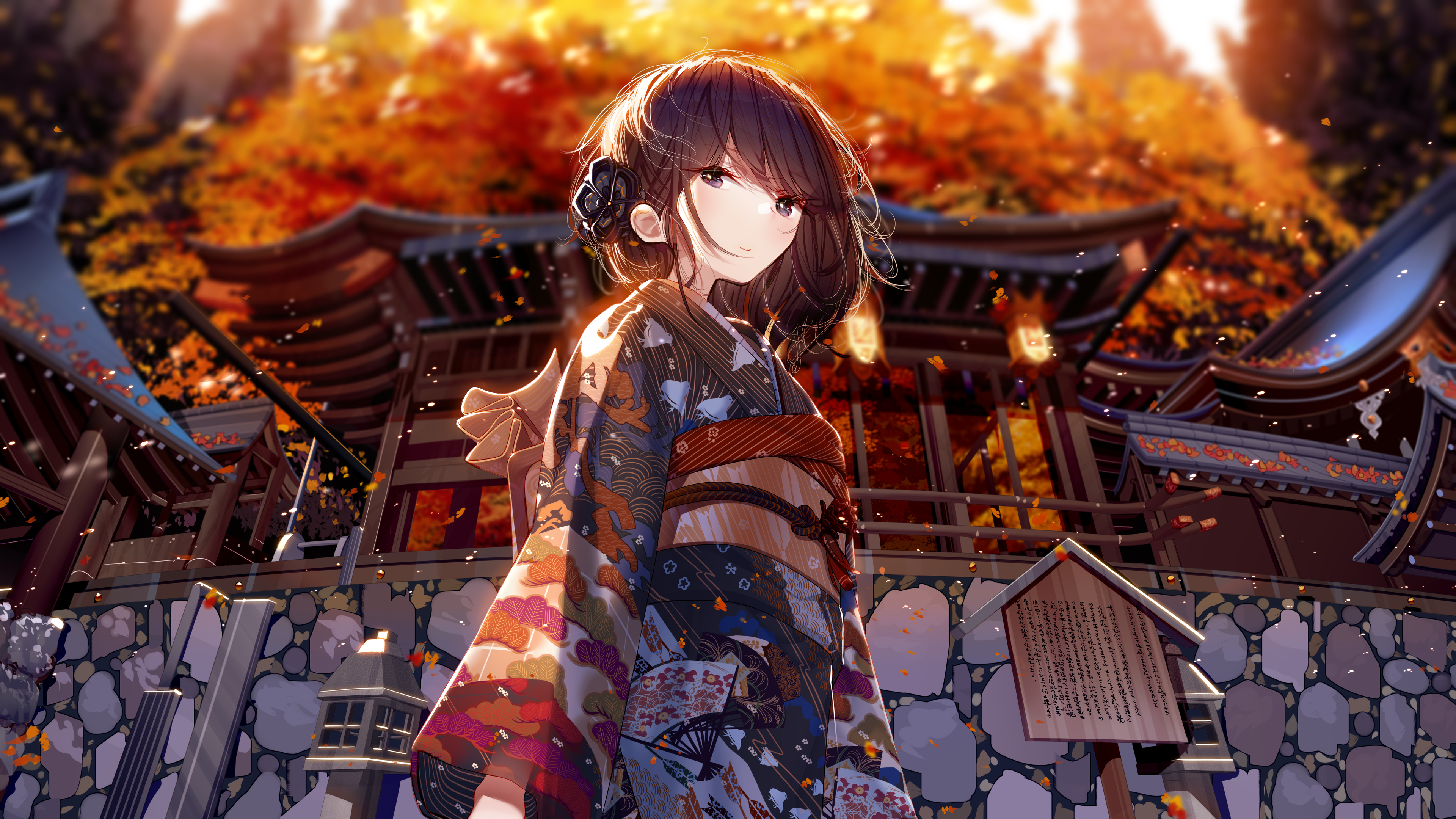 4K Ultra HD Shrine Girl in Kimono Wallpaper by Atha（アサ）