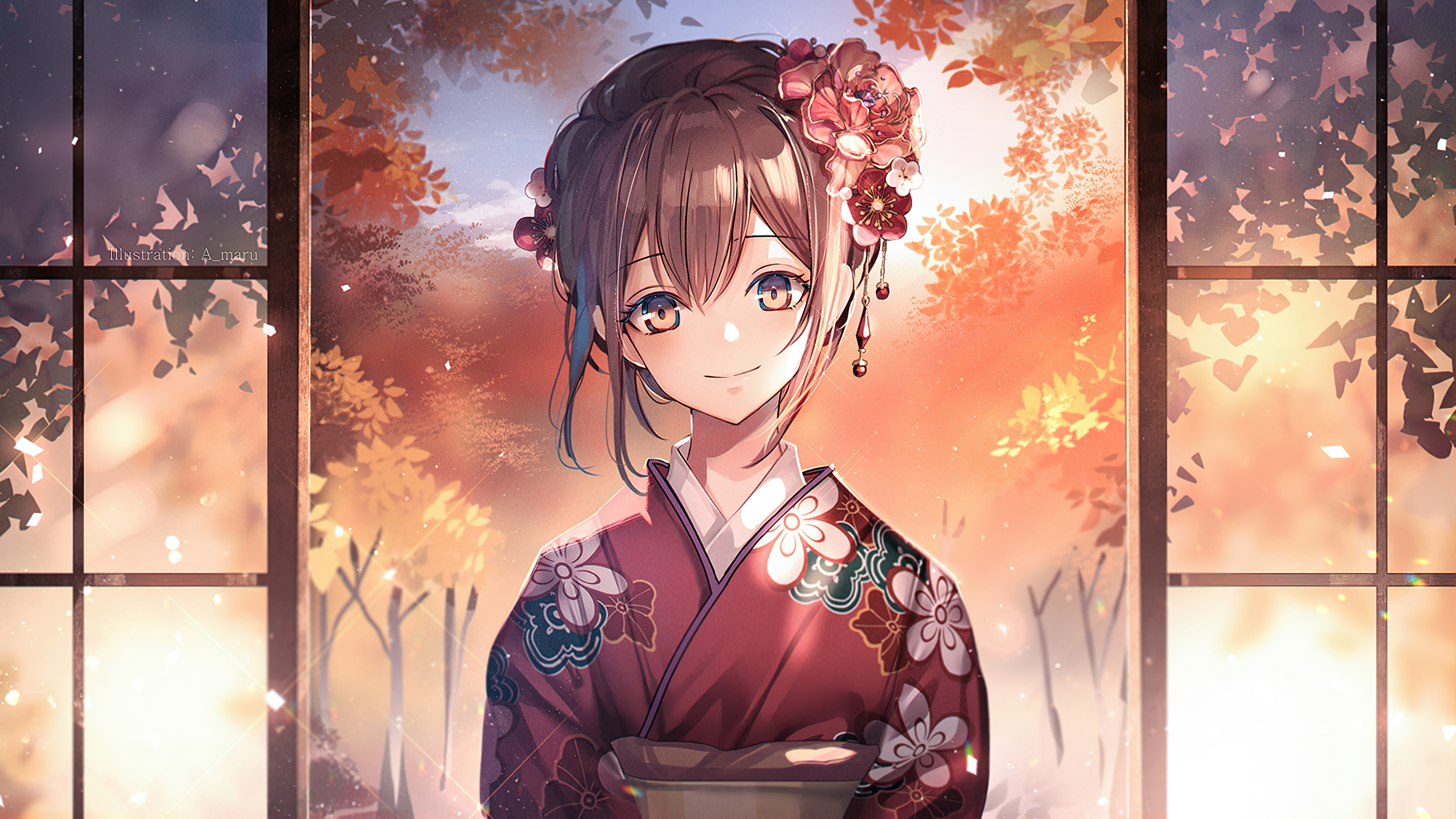 Ethereal Kimono Beauty: Original Anime HD Wallpaper