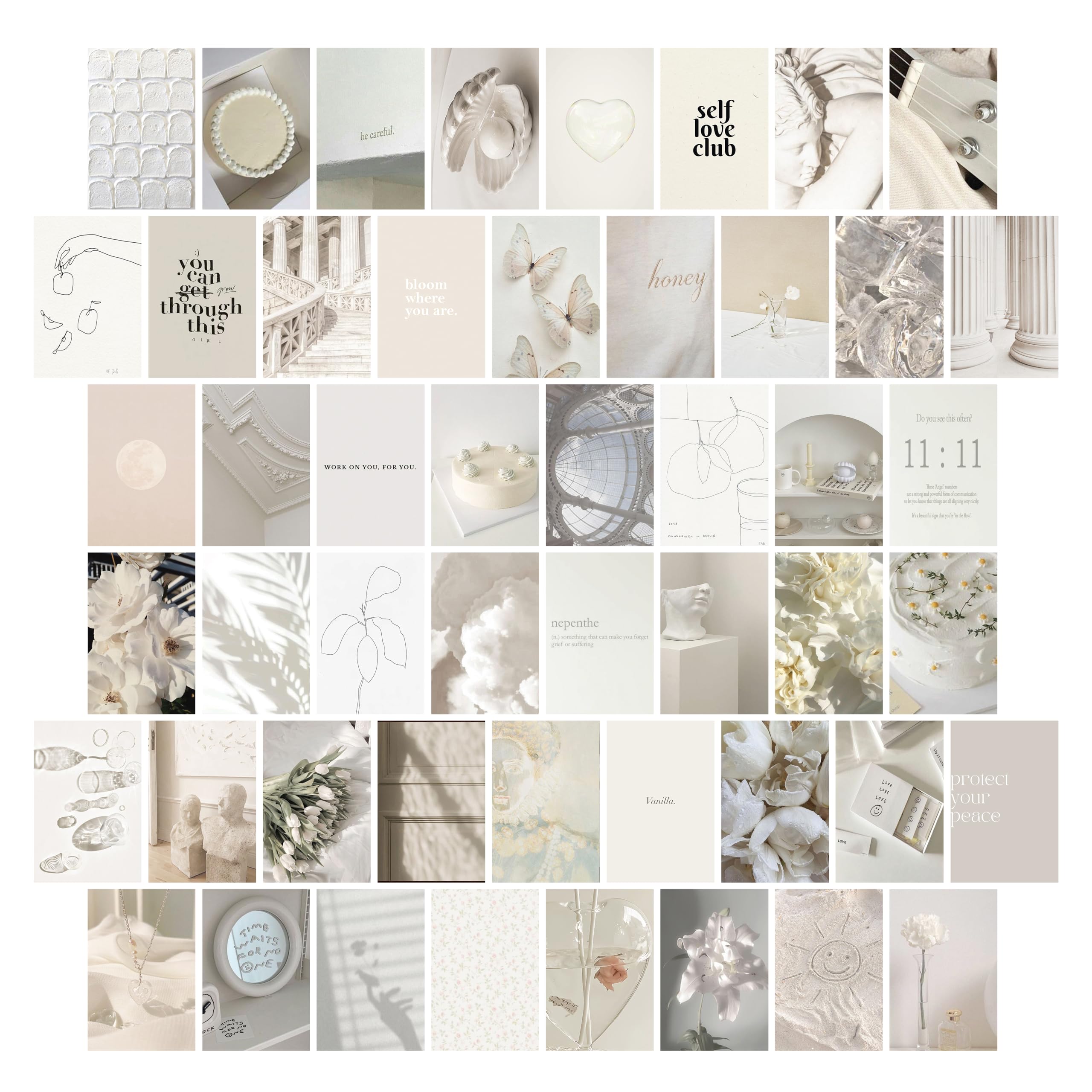 TwoDays Vanilla Girl Aesthetic Room Decor, Clean Girl Aesthetic Wall Collage Kit Picture for Dorm, Neutral Posters, Cream Wall Art Prints for Bedroom.(Set of 50, 4 × 6): Posters & Prints