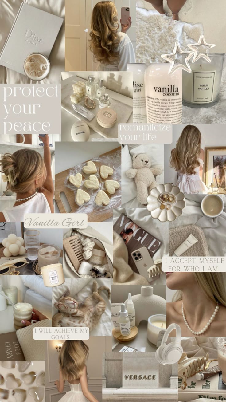 vanillagirl #vanilla #aesthetic #vanillagirlaesthetic #beige #beigeaesthetic #visionboard #collages #vibes #moodboards #wallpaper #dior #versace #affirmations #manifest #candles #cat #cookies #cooking