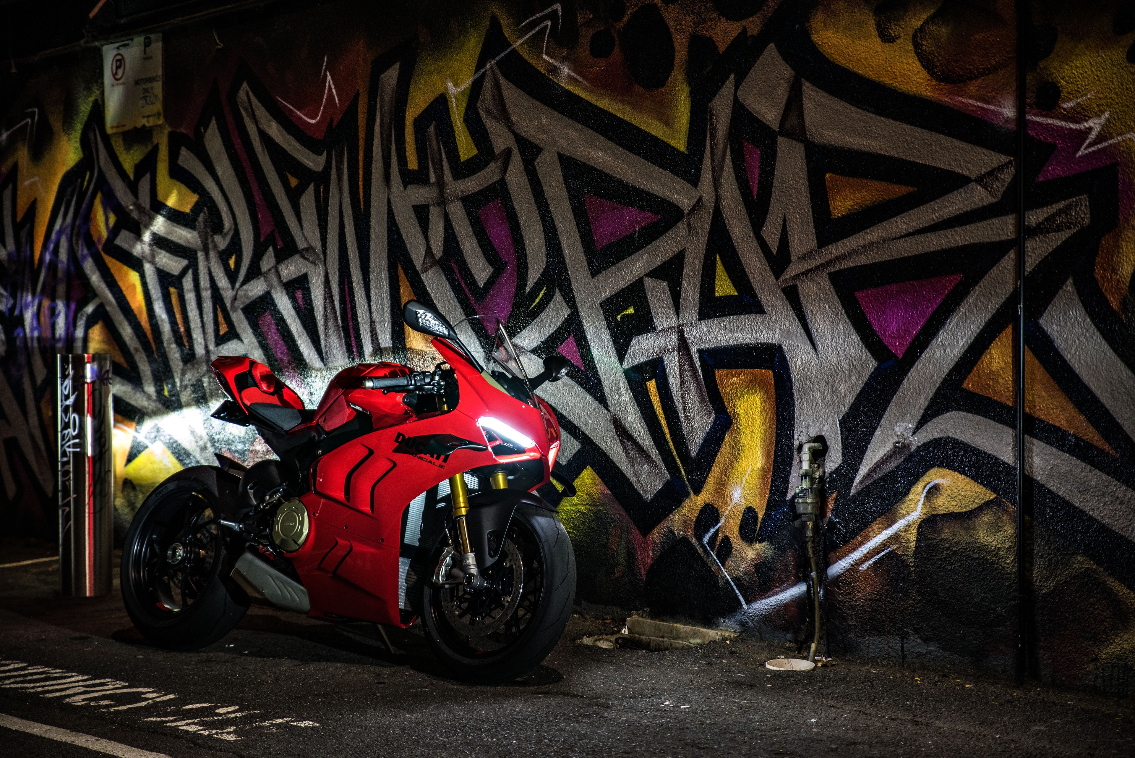 Wallpaper wall, Ducati, graffiti, Panigale V4S for mobile and desktop, section мотоциклы, resolution 3840x2563