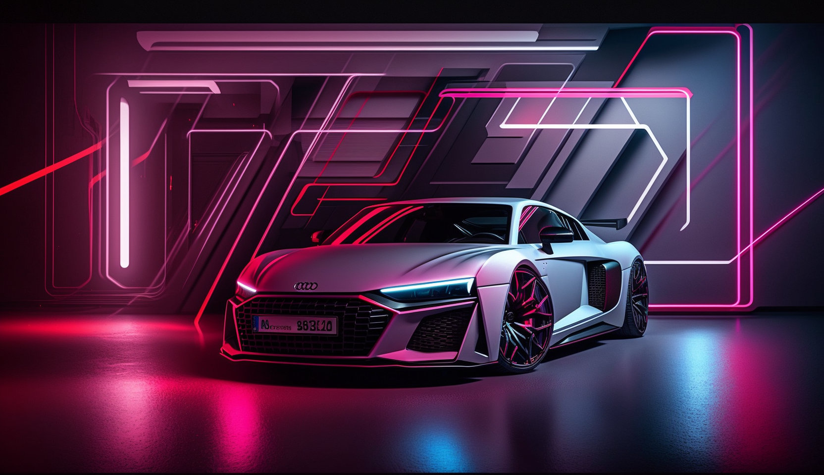 Audi R8 V10 2023 With Neon Background Abstract Background
