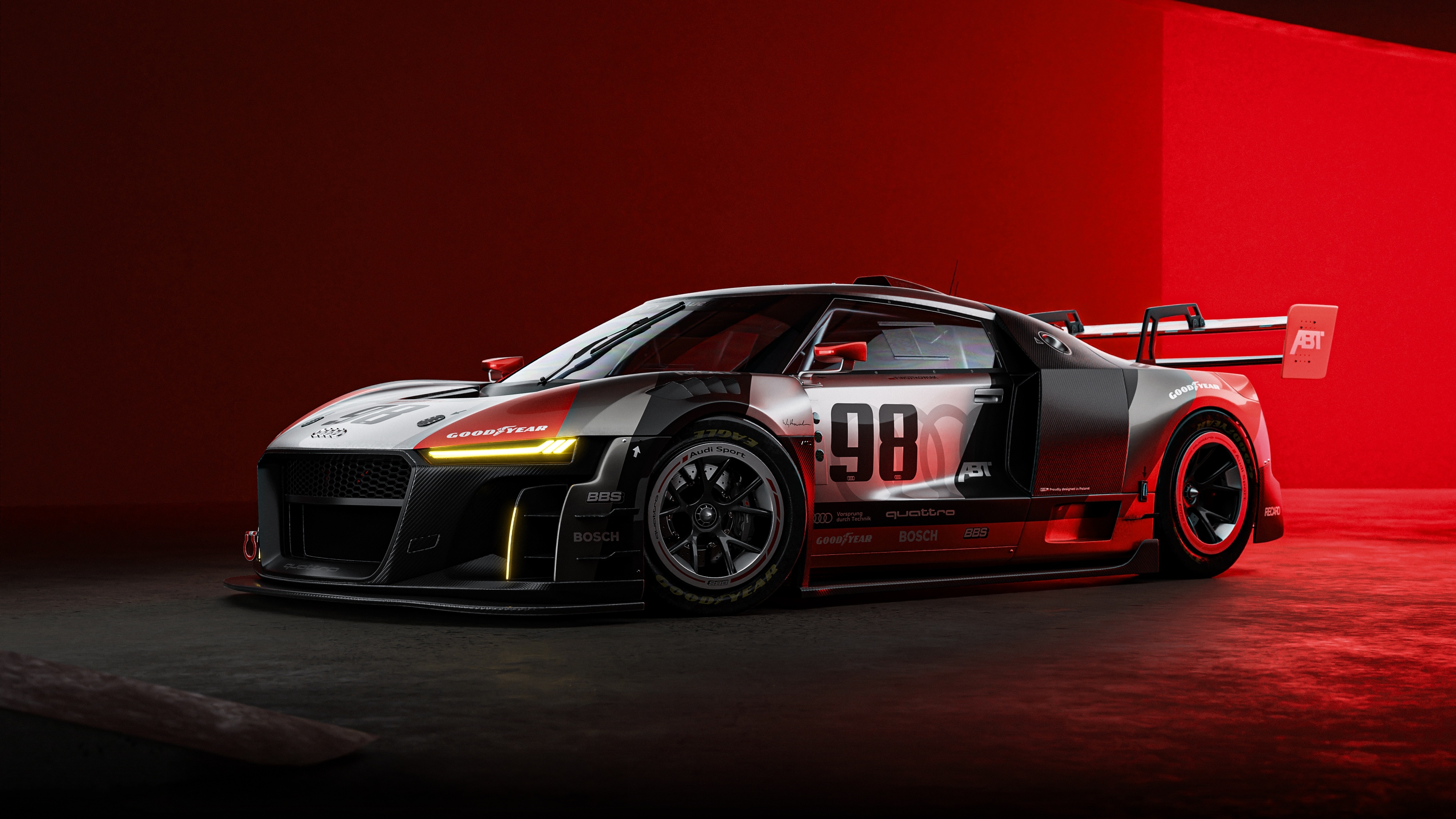 Wallpaper car, red, Audi R8, Neon, race car, Audi R8 Lms GT3 CGI for mobile and desktop, section audi, resolution 3840x2160