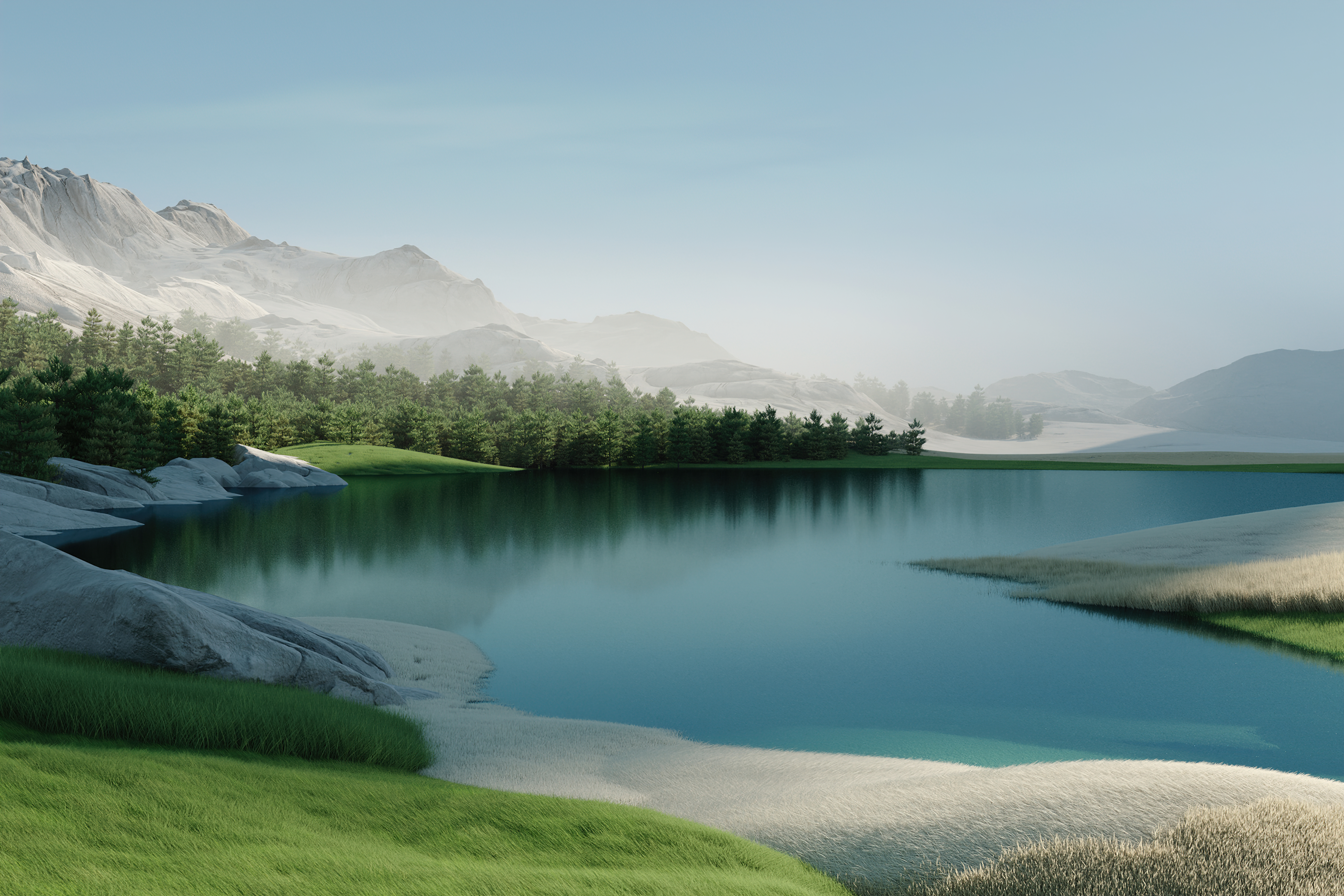 Landscape Wallpaper 4K, Windows 11, Lake, Forest, Daytime