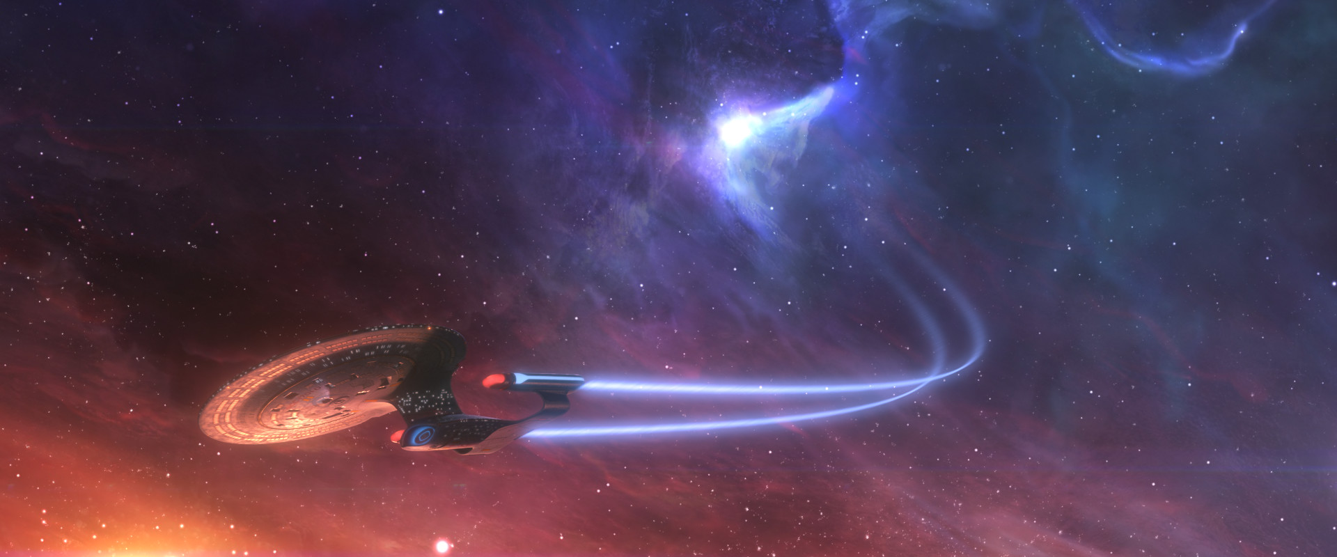 Andrew Gavrilov Enterprise D warping in a beautiful star system