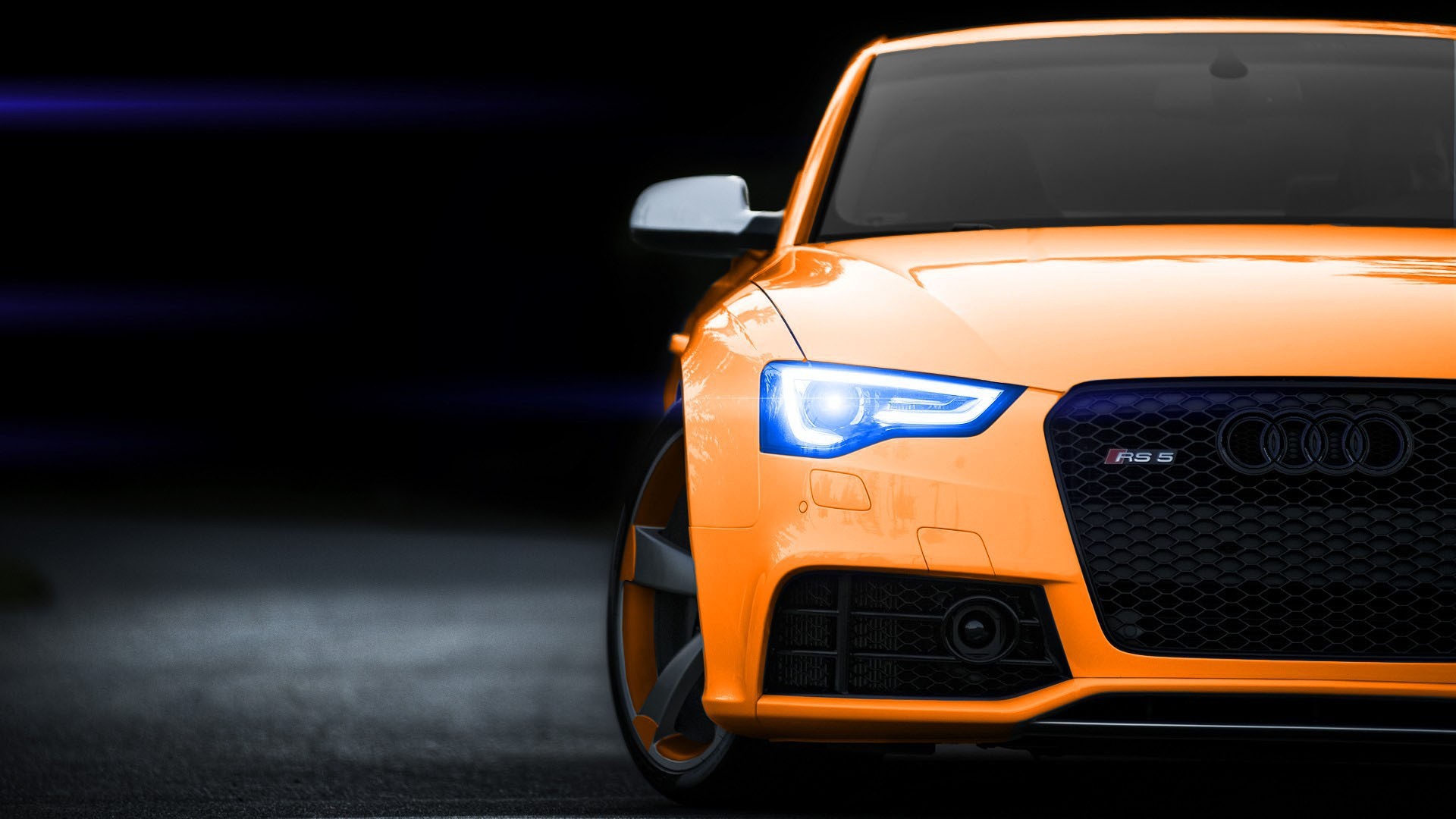 Blue neon lights orange Audi RS5 Desktop wallpaper 1600x900