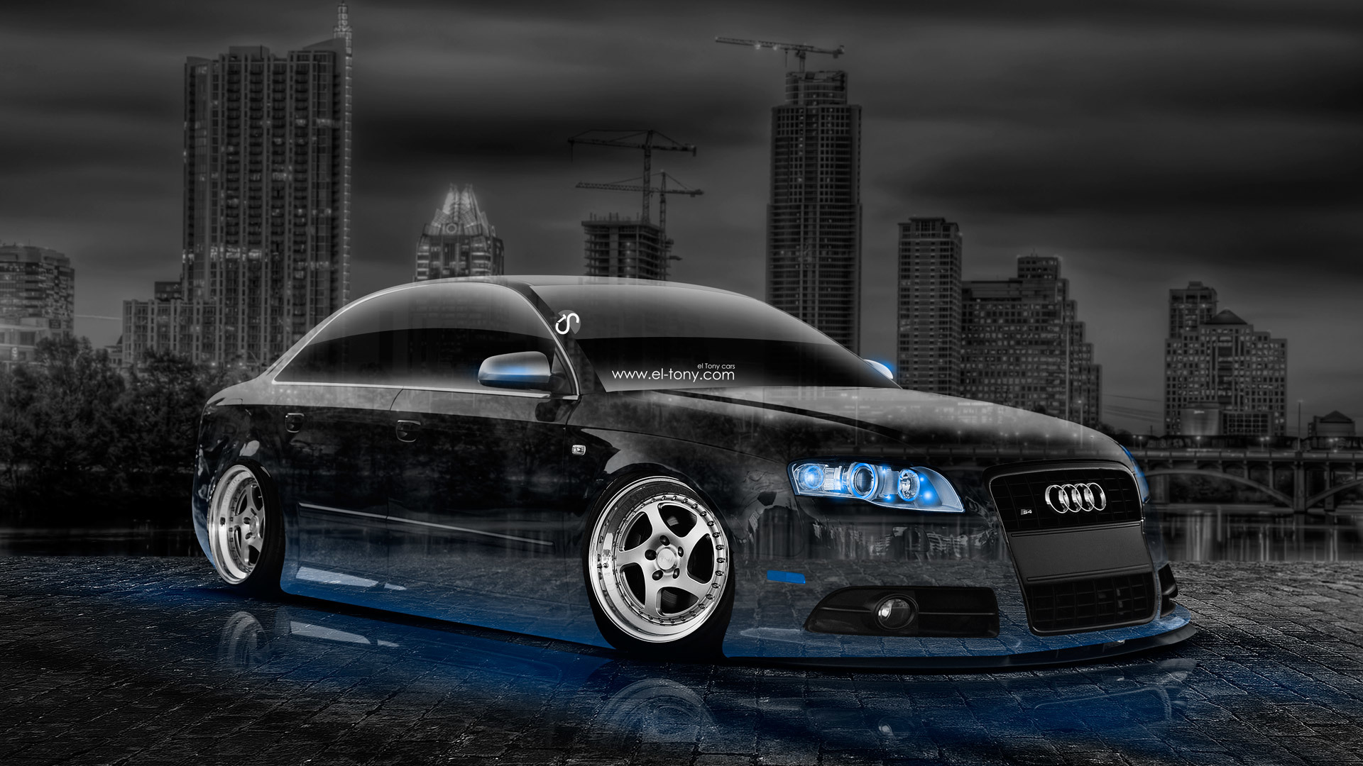 Wallpaper car, machine, auto, night, blue, city, the city, transparent for mobile and desktop, section audi, resolution 1920x1080