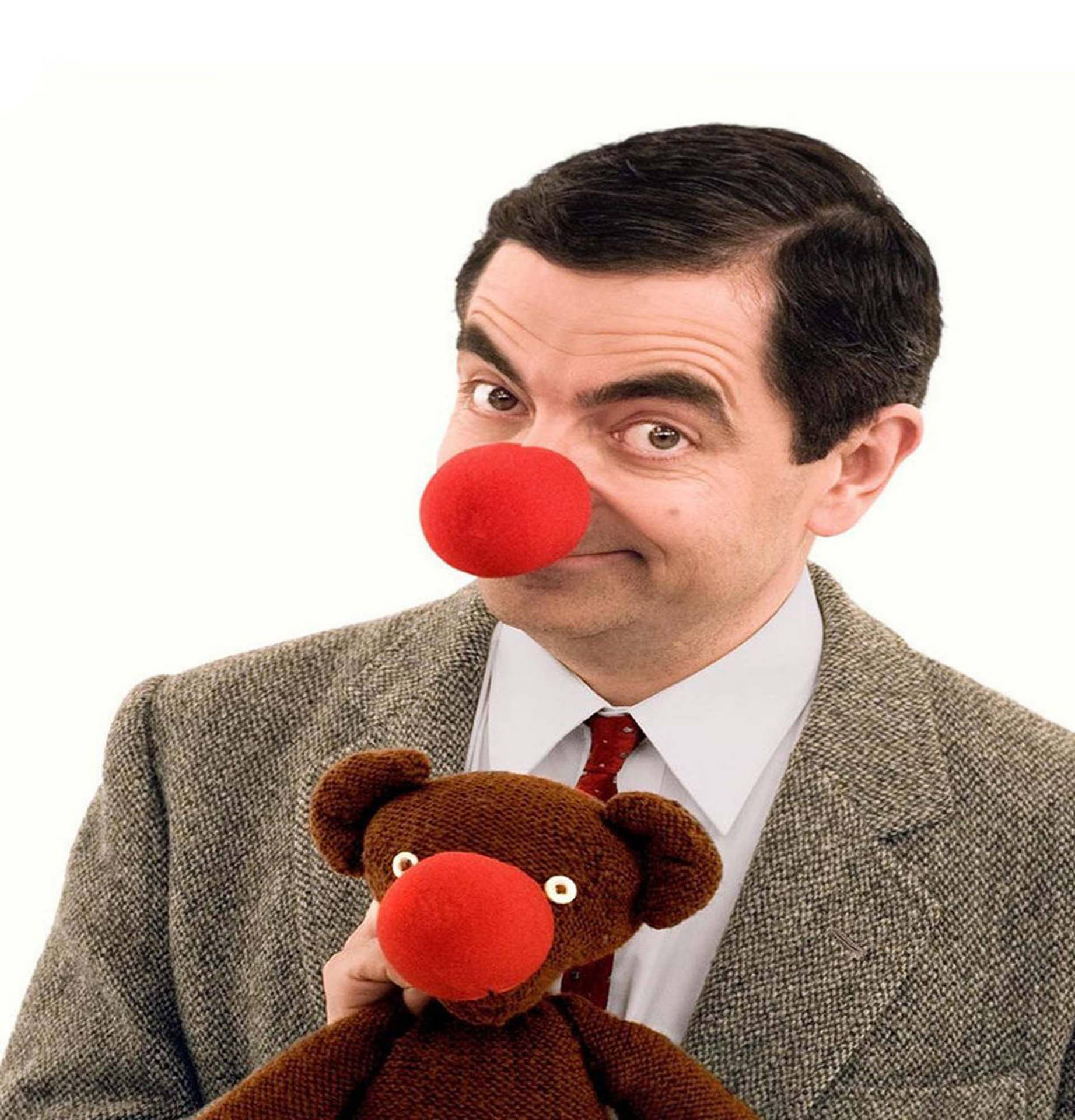 Download Red Nosed Mr. Bean And Teddy Wallpaper