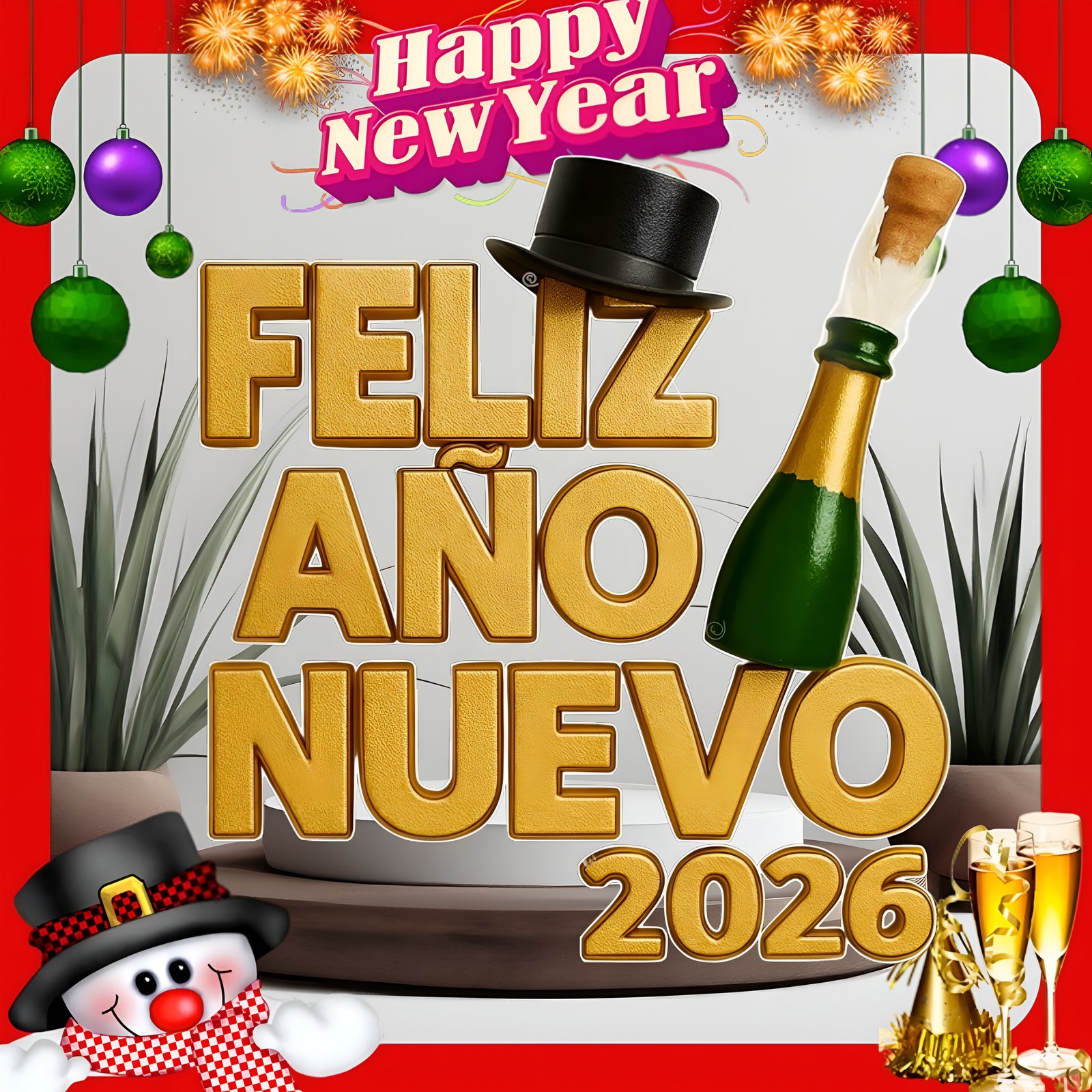 Feliz Ano Nuevo 2026 Celebration Free 4K HD Wallpaper (5760x5760) New Year iPad Wallpaper