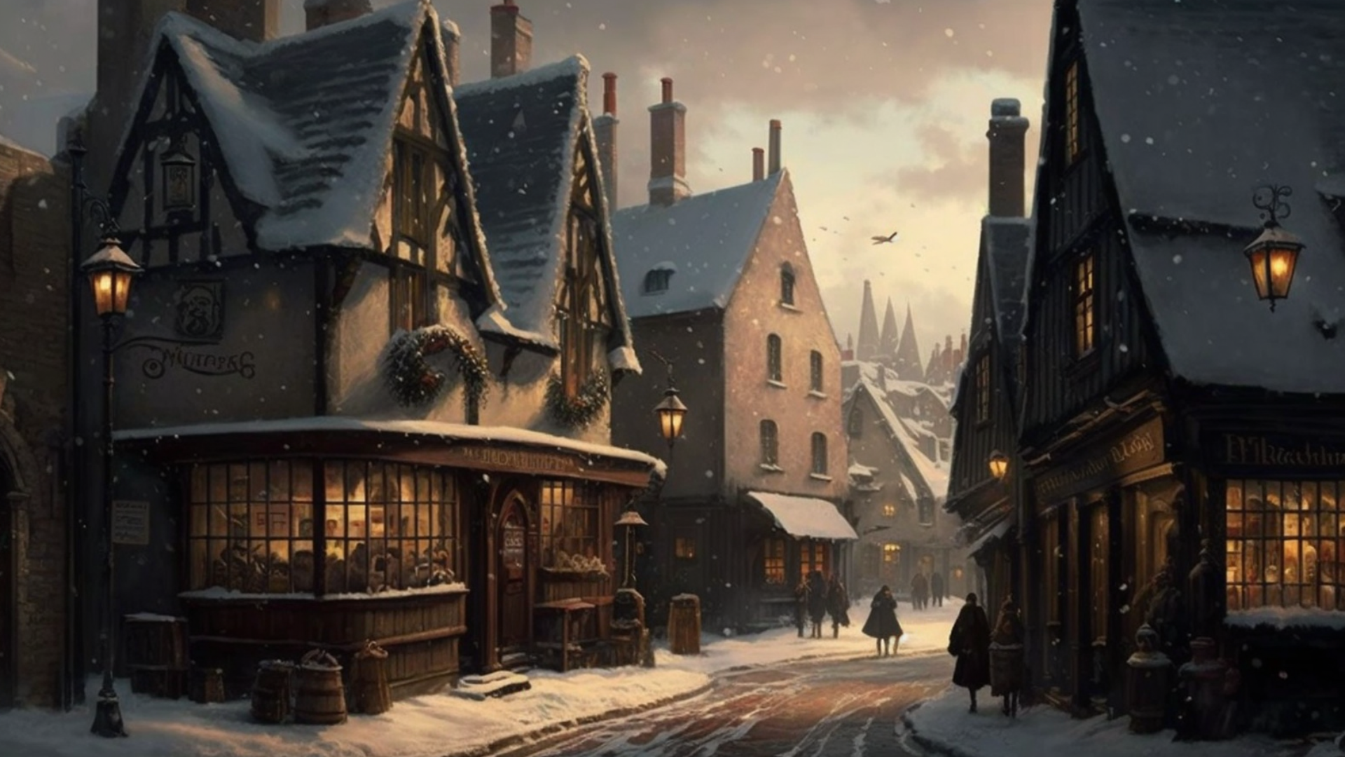 Concept Art: The bustling streets of Hogsmeade