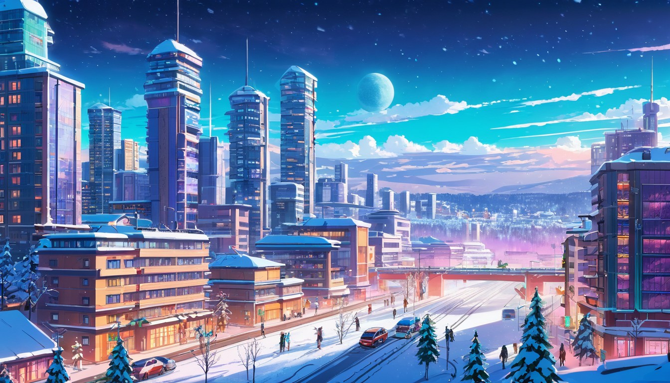 Futuristic Winter Cityscape in Jyvaskyla. Stable Diffusion Online