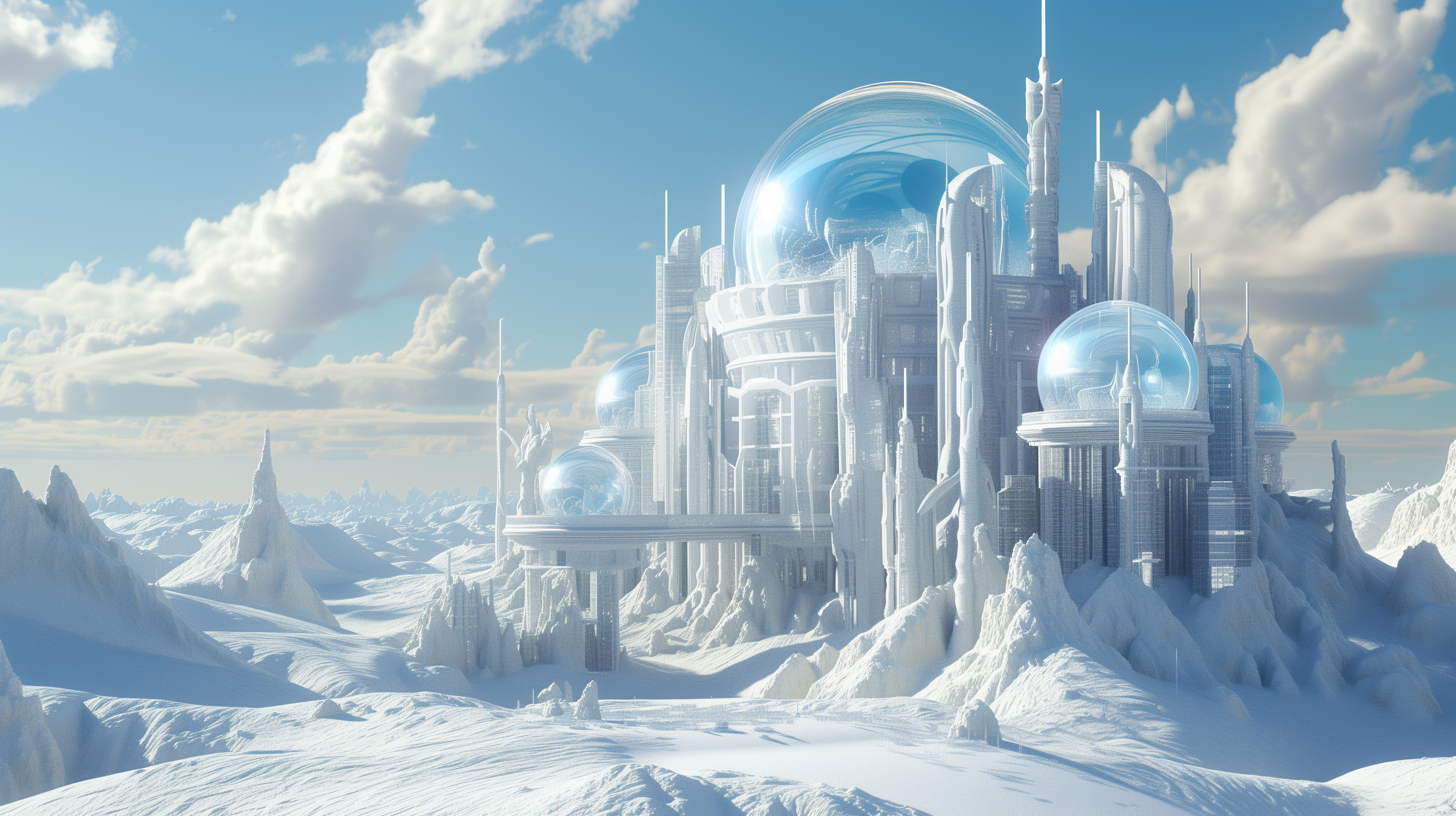 Sci Fi Snow Castle: Futuristic Fantasy Wallpaper HD