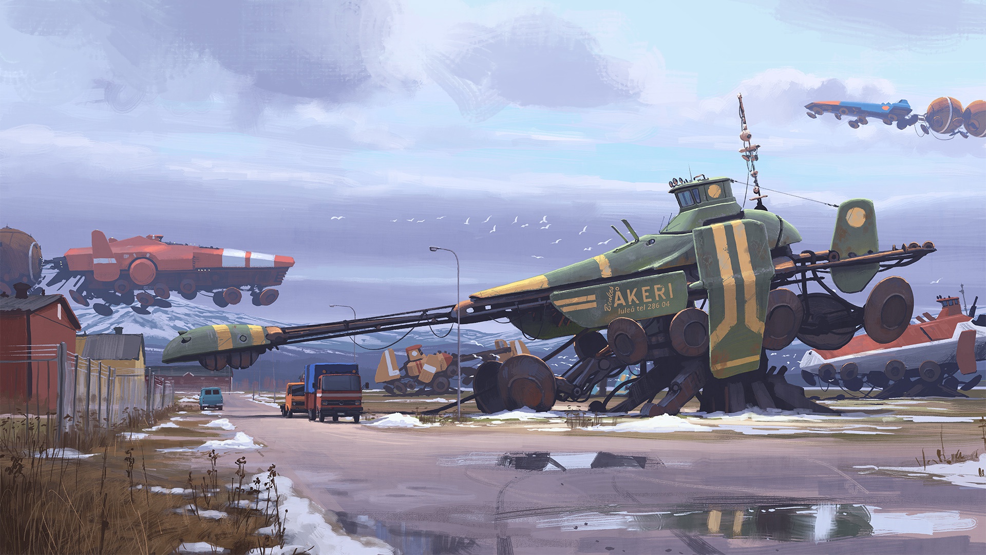 Wallpaper Fantasy, Science Fiction, Winter, Snow, Sci Fi, Trucks, Artist, Digital Art For Mobile And Desktop, Section фантастика, Resolution 1920x1080