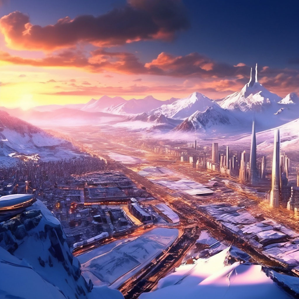Winter, snow, megapolis, city of the future, futuristic concept, modernized