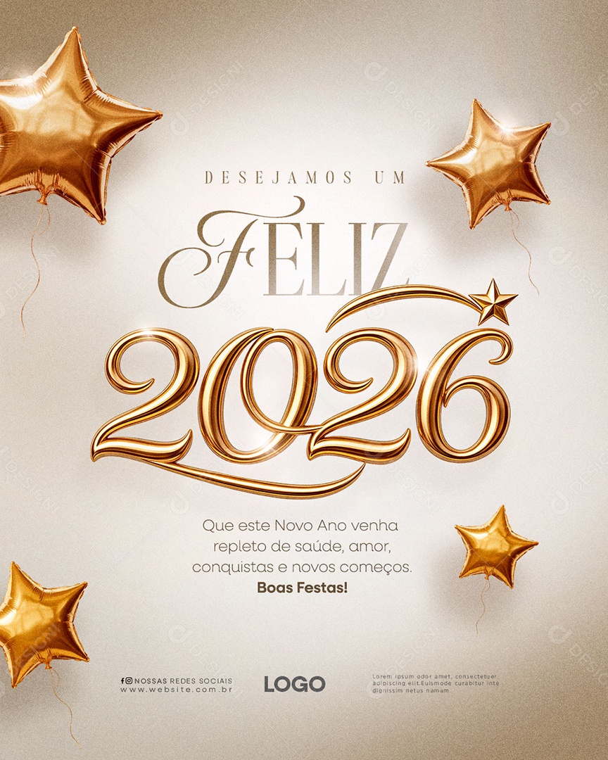 Feliz Ano Novo 2026 01 de Janeiro Social Media PSD Editável