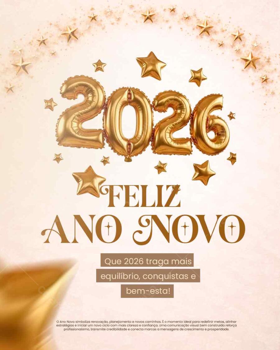 Flyer Feliz Ano Novo 2026 Balões Dourados Estrelas PSD Editável. PSD Premium [download]