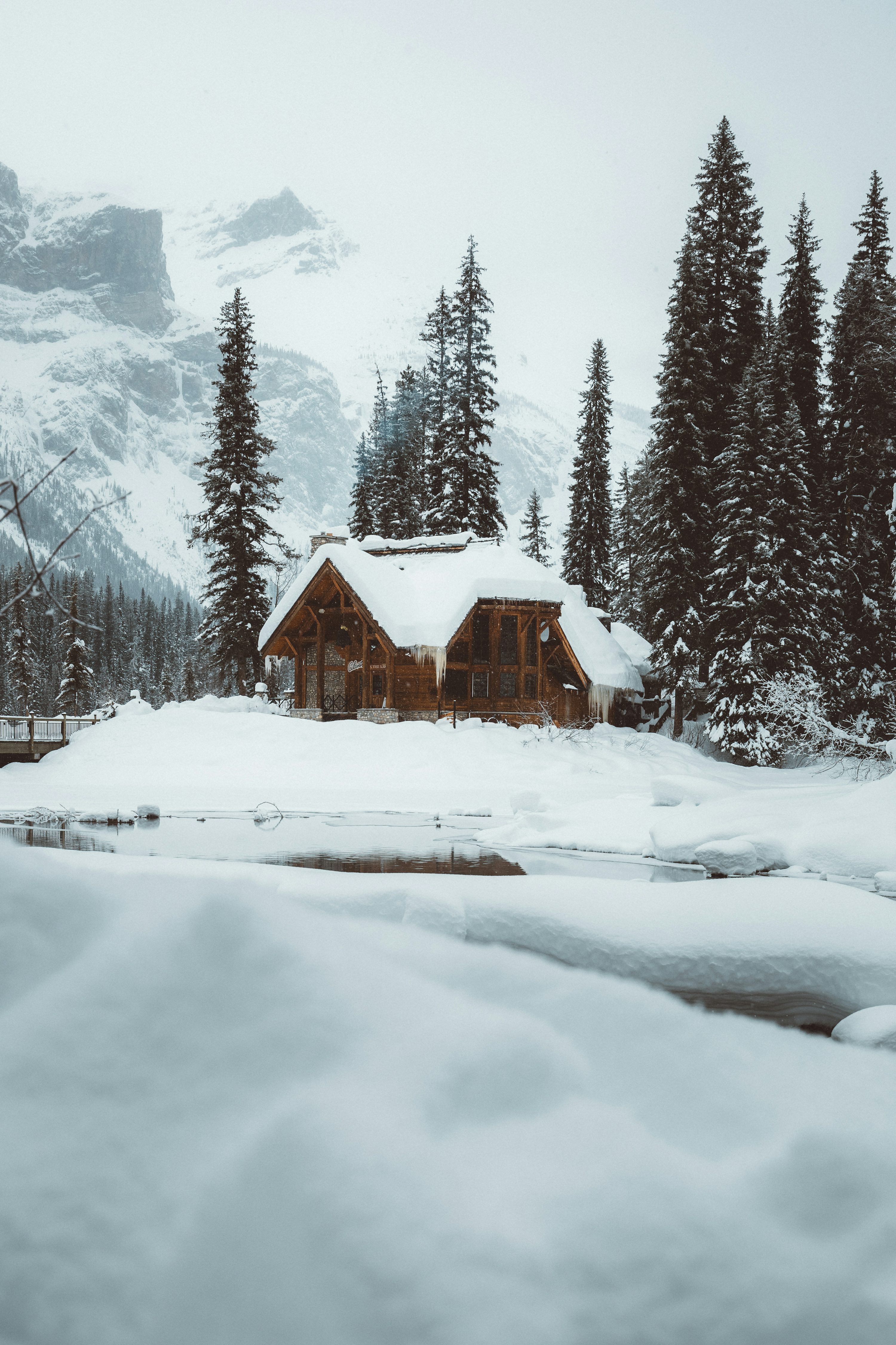 A cabin in the snow photo