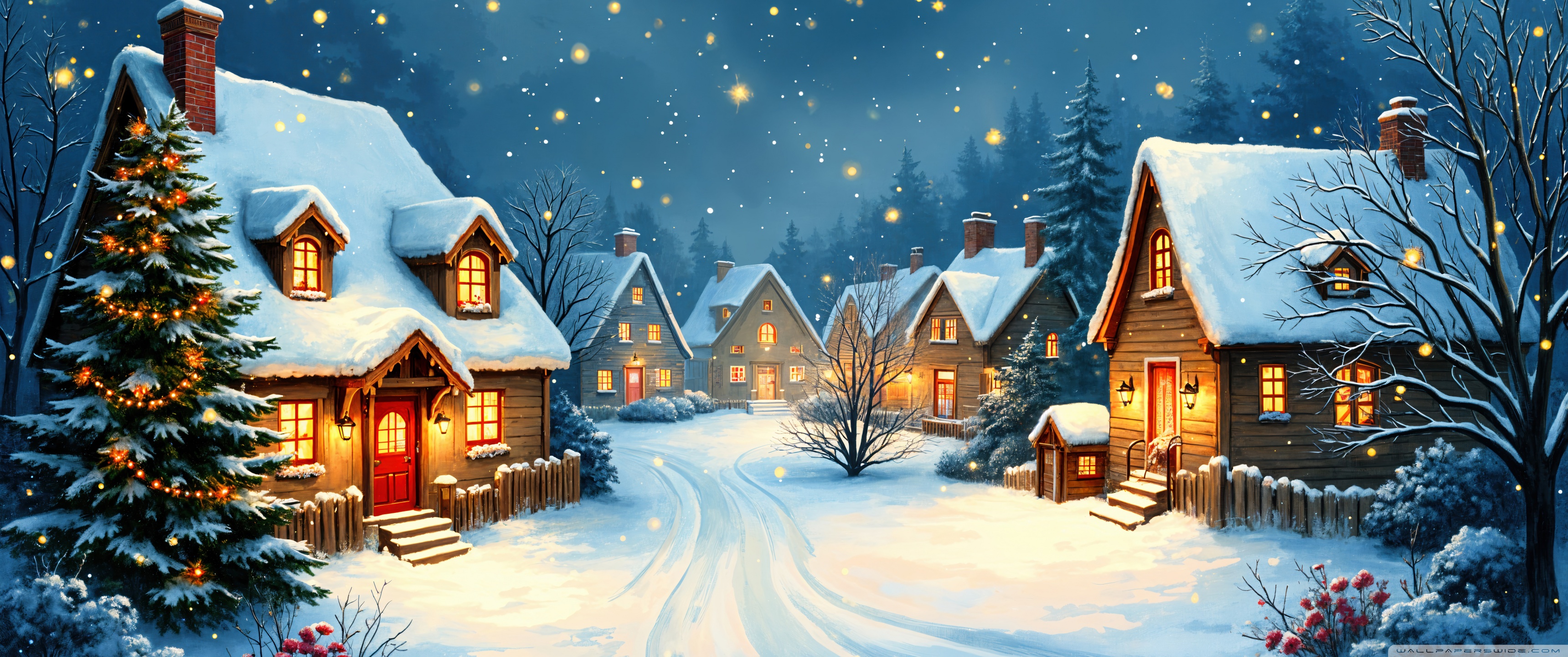 Classic Christmas Village, Winter Illustration 4K UHD Wallpaper for UltraHD Desktop and TV, Widescreen and UltraWide Display, Dual Monitor, Smartphone and Tablet Devices