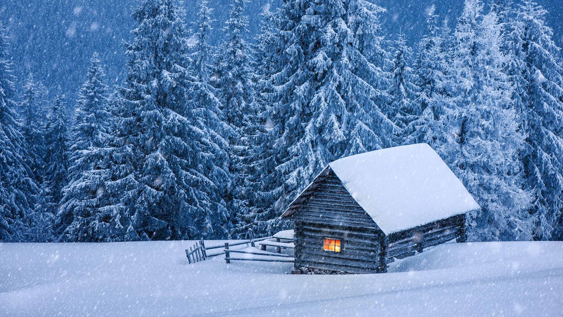 Snowy Forest Cabin MacBook Air Wallpaper Download