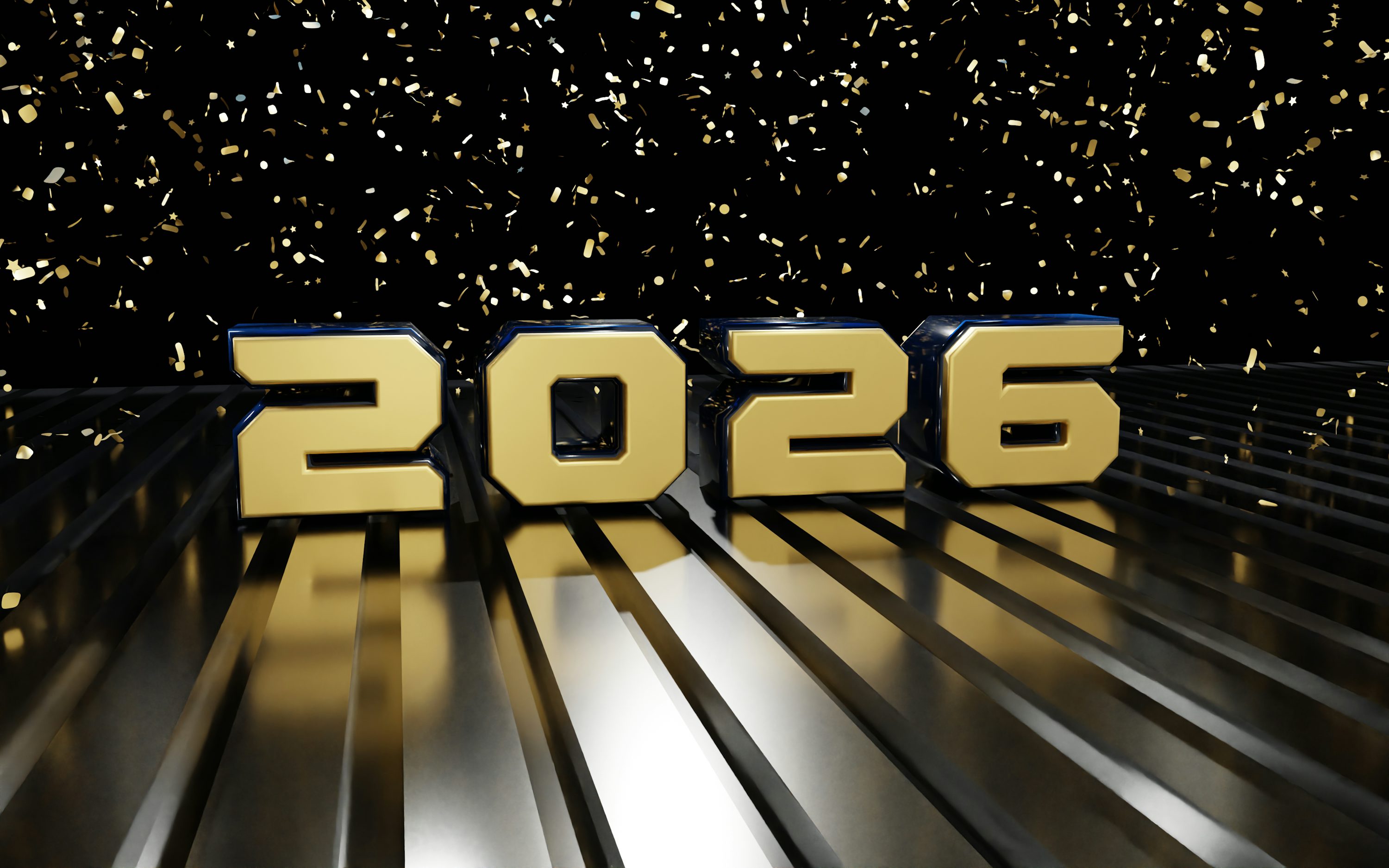 Golden 2026 numbers on a dark background photo