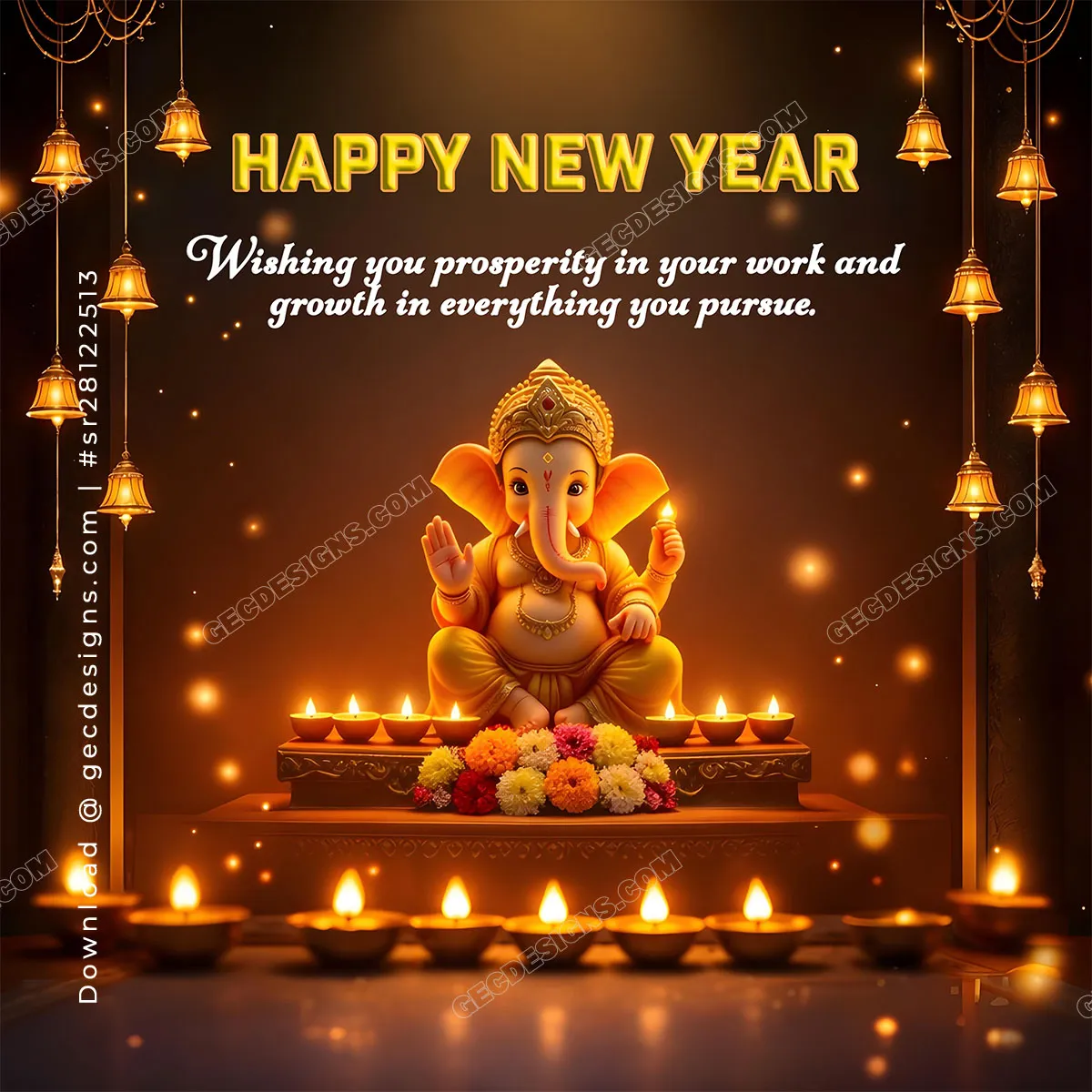Happy New Year 2026 Wishes Image with Lord Ganesha Symbolizing Prosperity, Faith, and New Beginnings