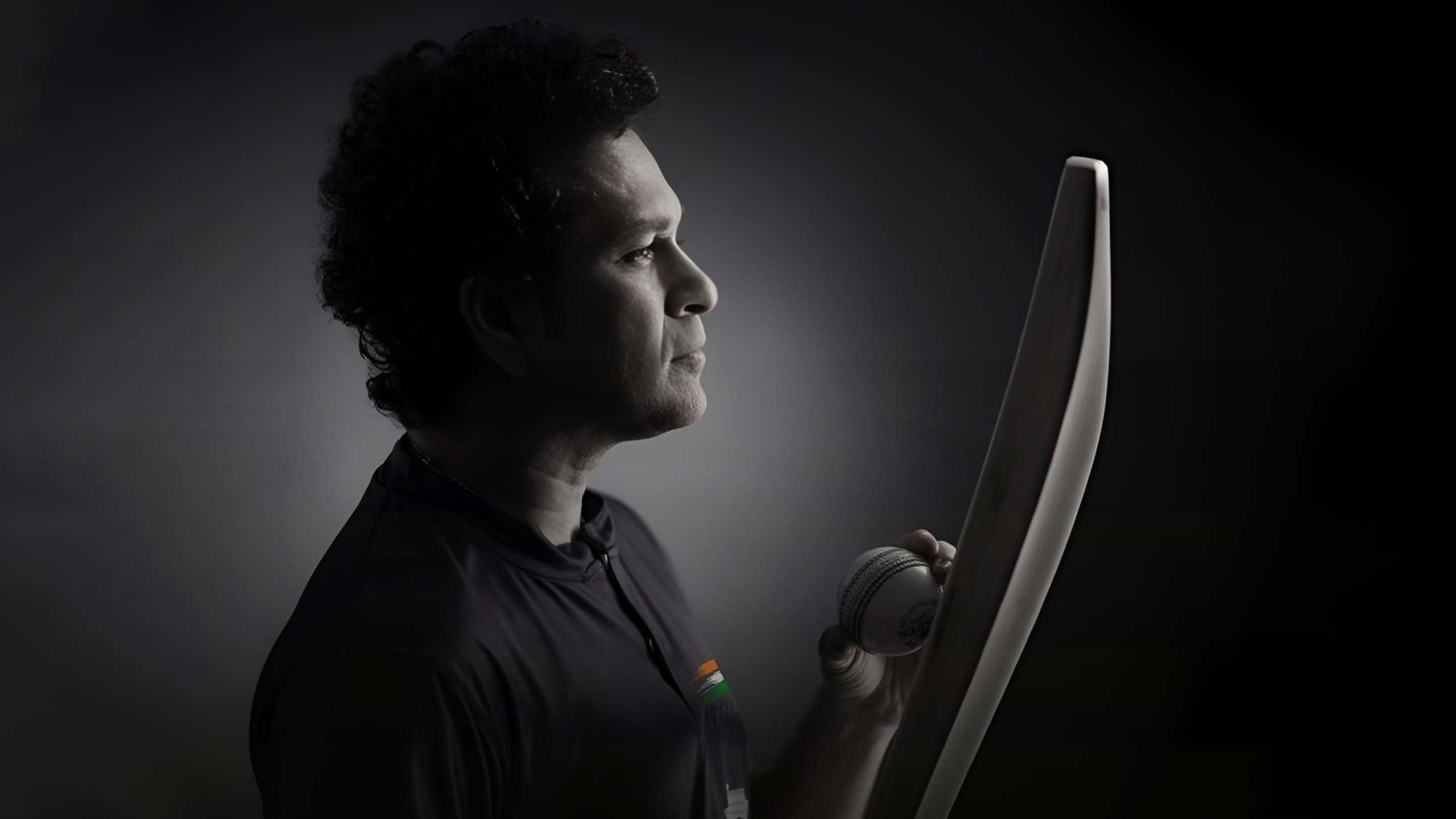 Sachin Tendulkar Wallpaper 4K, Cricket bat, Dark background