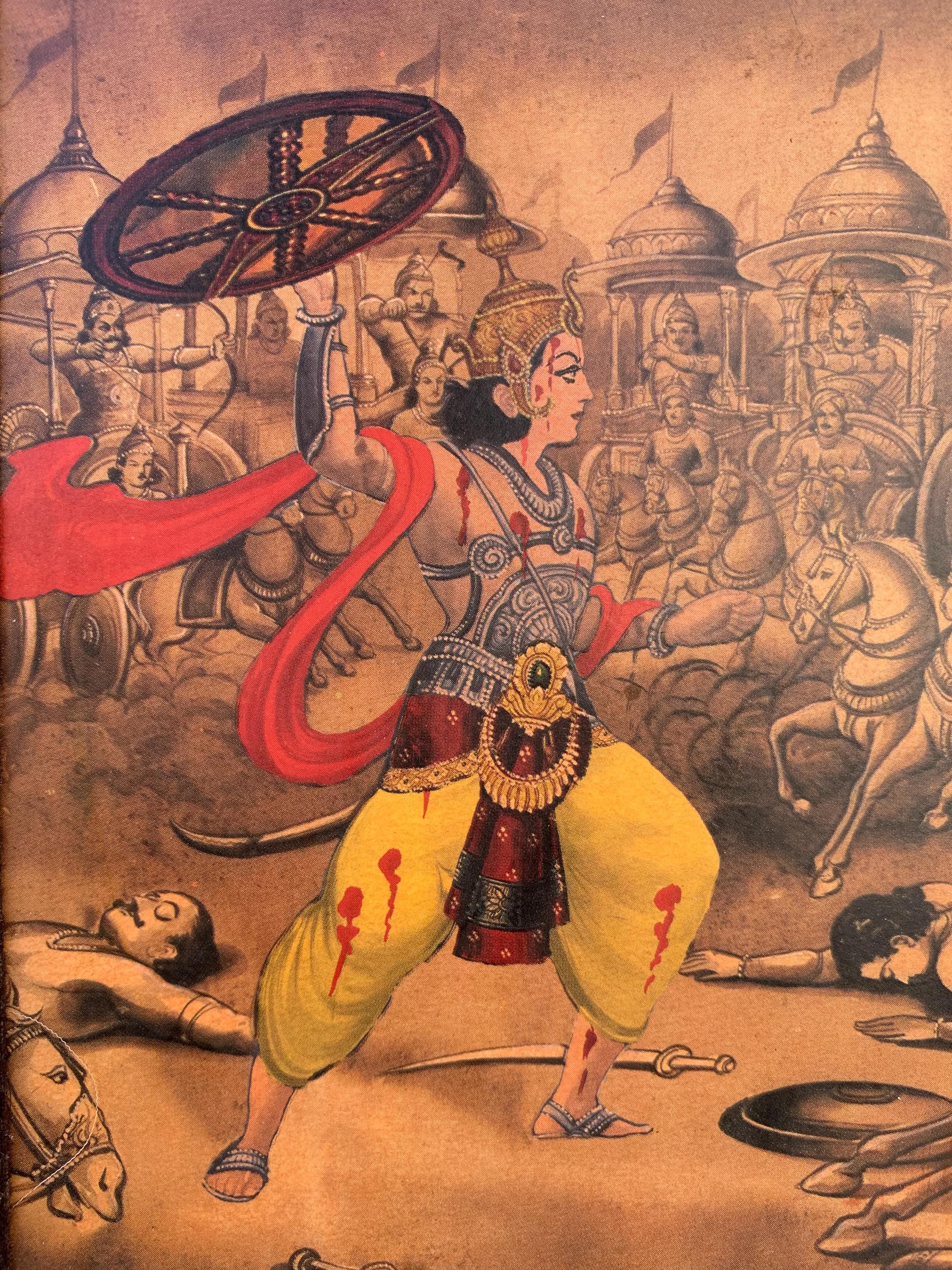 Vintage Abhimanyu Mahabharata Art: Handmade Indian Frame (9x12 inch)