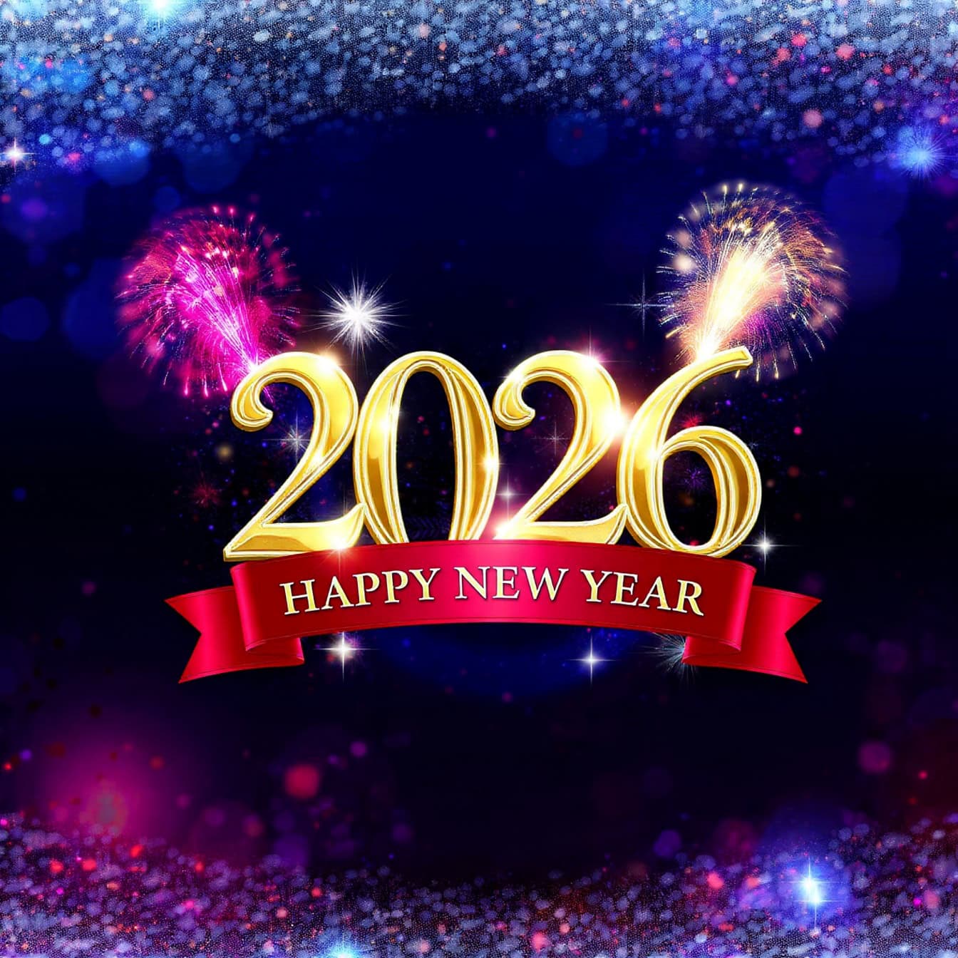 Free picture: Fireworks and number 2026 on a dark background, graphic for a New Year