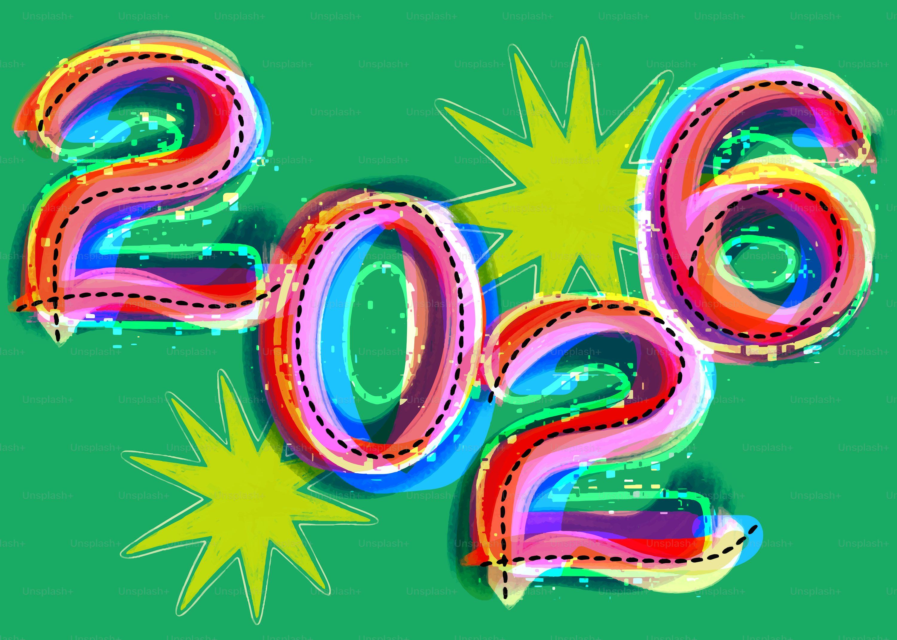 Colorful numbers 2026 on green background vector