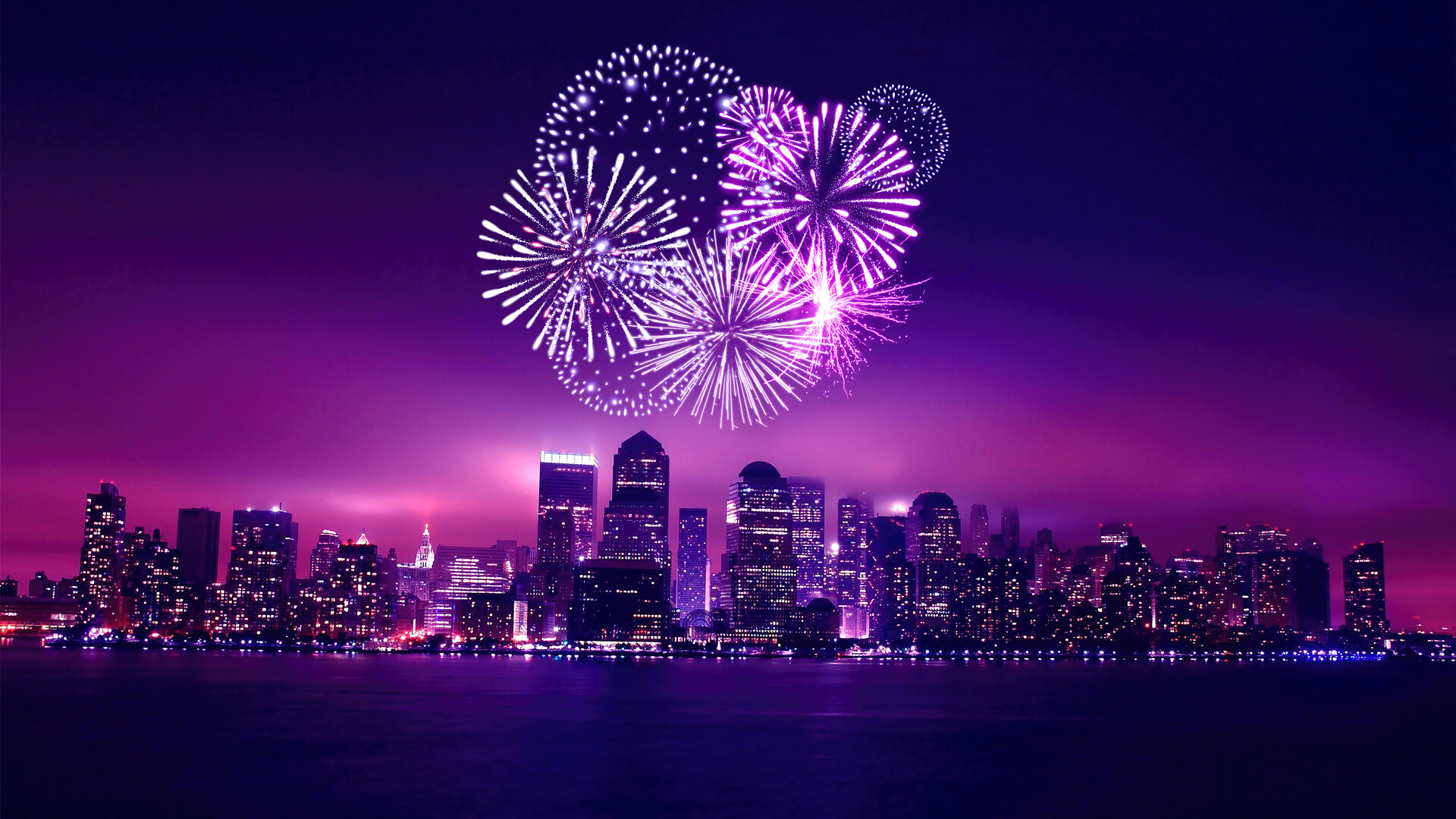 New Year Fireworks Chicago Night City Scenery Wallpaper 4K PC Desktop e