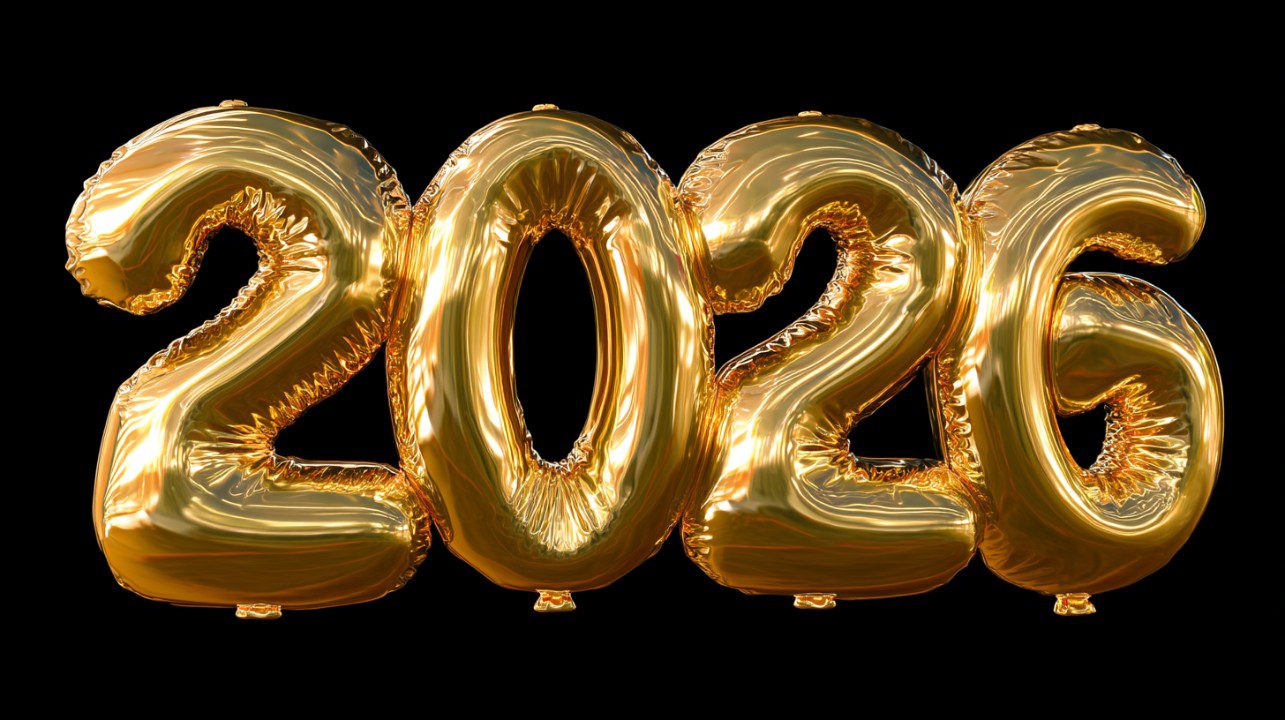 Golden 2026 Balloon on Black Background for New Year Celebrations