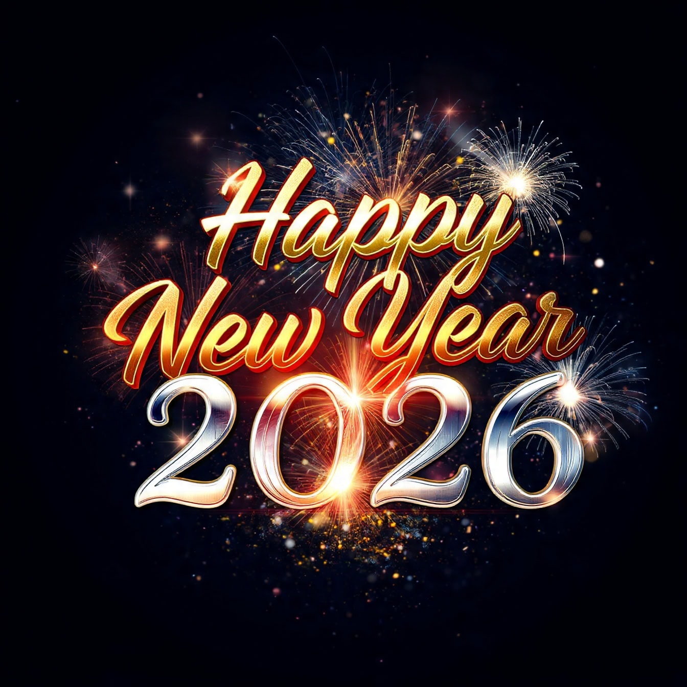 Free picture: Happy New Year, a New Year's fireworks and number 2026 on a black background