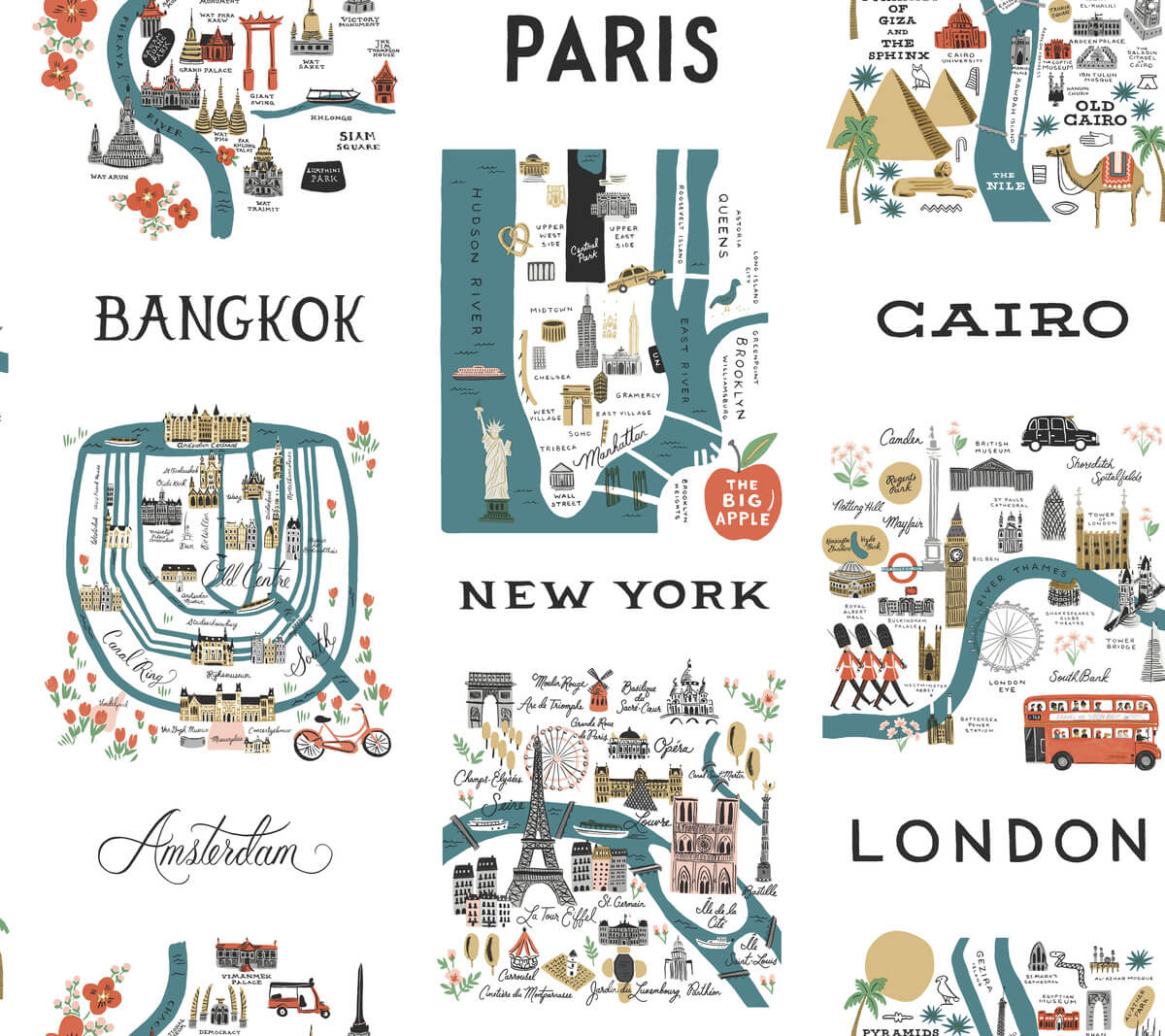 Rifle Paper Co. City Maps Peel & Stick Wallpaper & Red