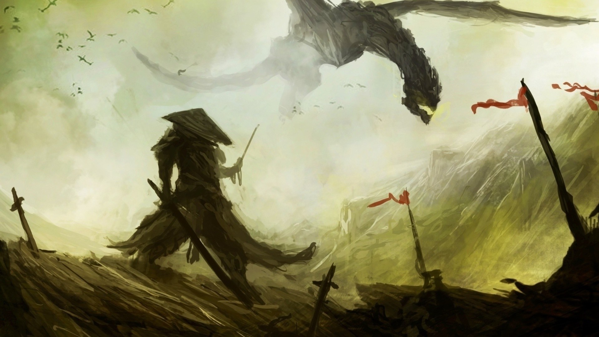 artwork, Samurai, Dragon, War, Warrior, Death, Soldier, Concept art Wallpaper HD / Desktop and Mobile Background