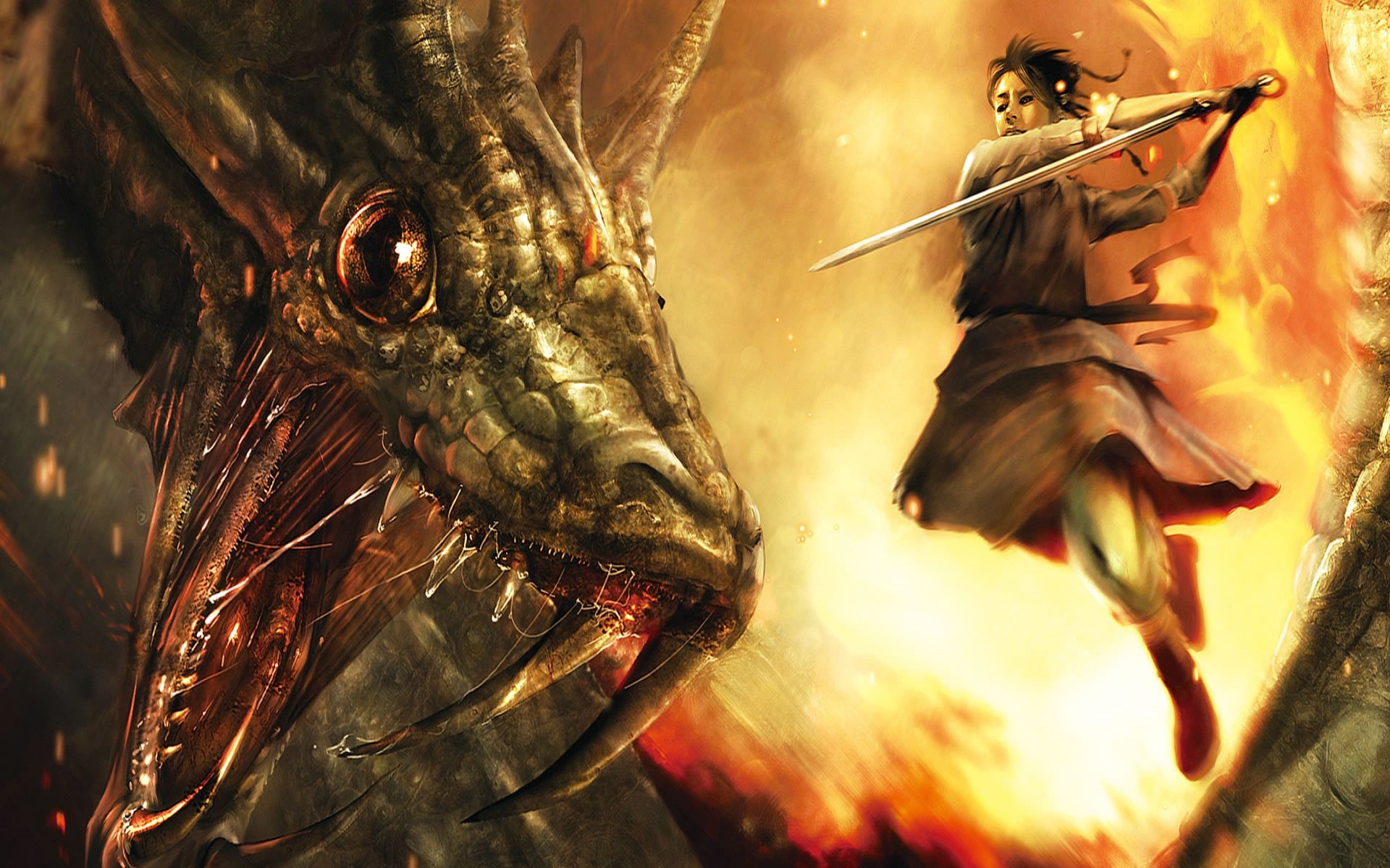 Epic Samurai Showdown: Dragon's Wrath HD Fantasy Wallpaper