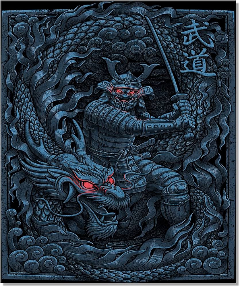 ArtVender Japan Samurai Wall Art Oriental Dragon Canvas Print Japanese Warrior Poster Bushido Decor Home Decorative Artwork Framed Decoration 20x24 in, Amazon.ae: Home