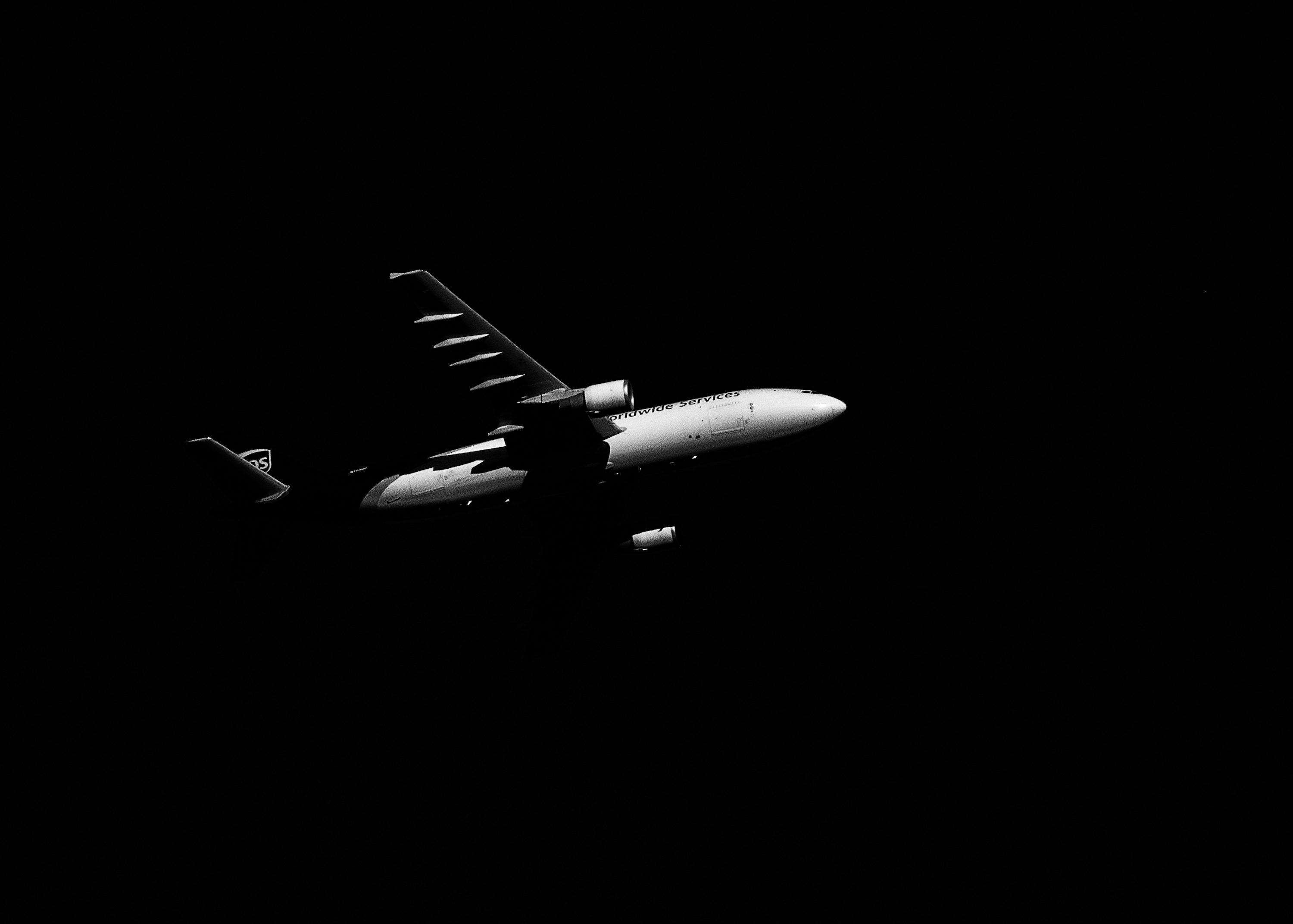 White airplane in black background photo