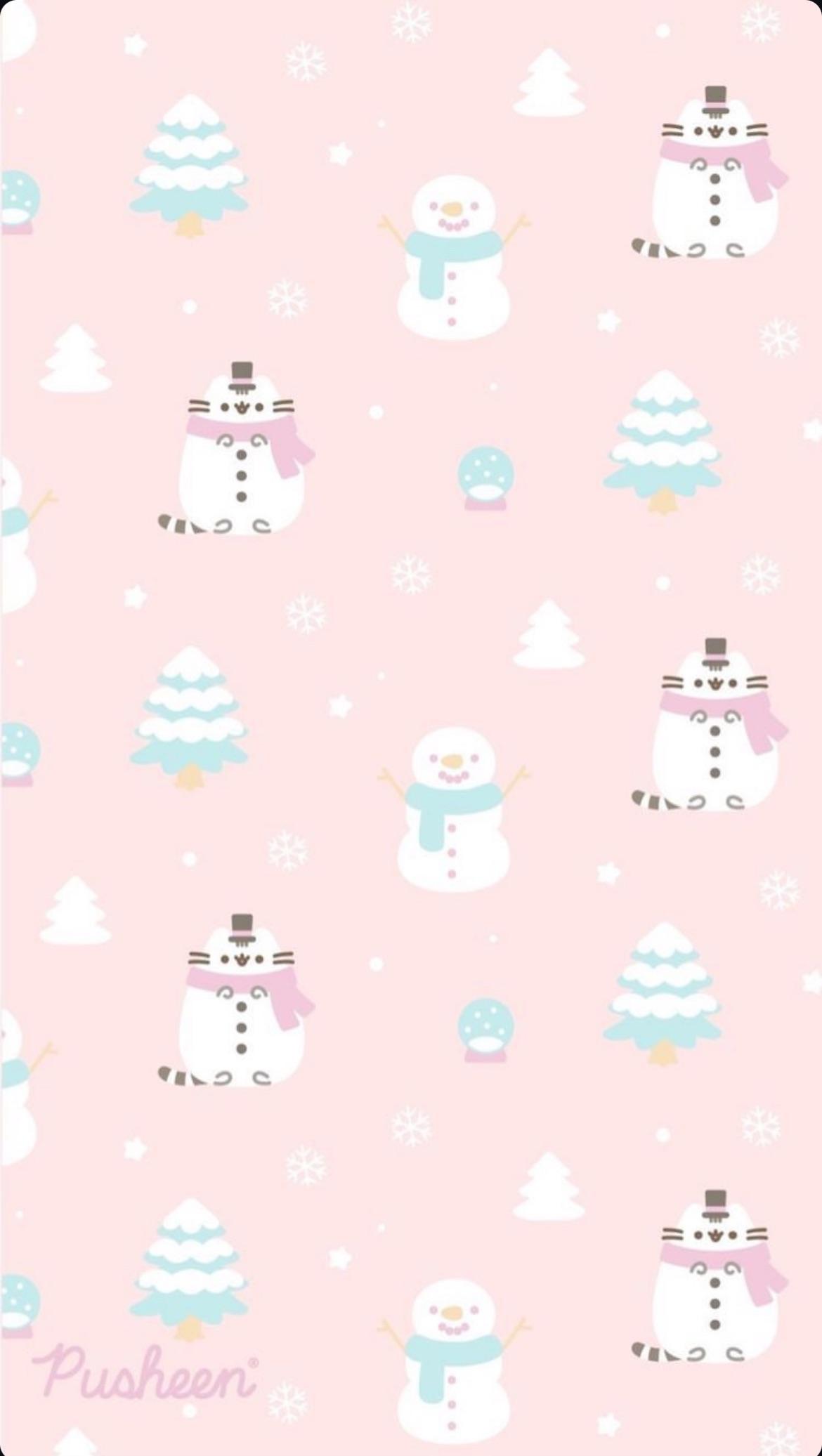 Winter wonderland ❄️ pusheen phone wallpaper