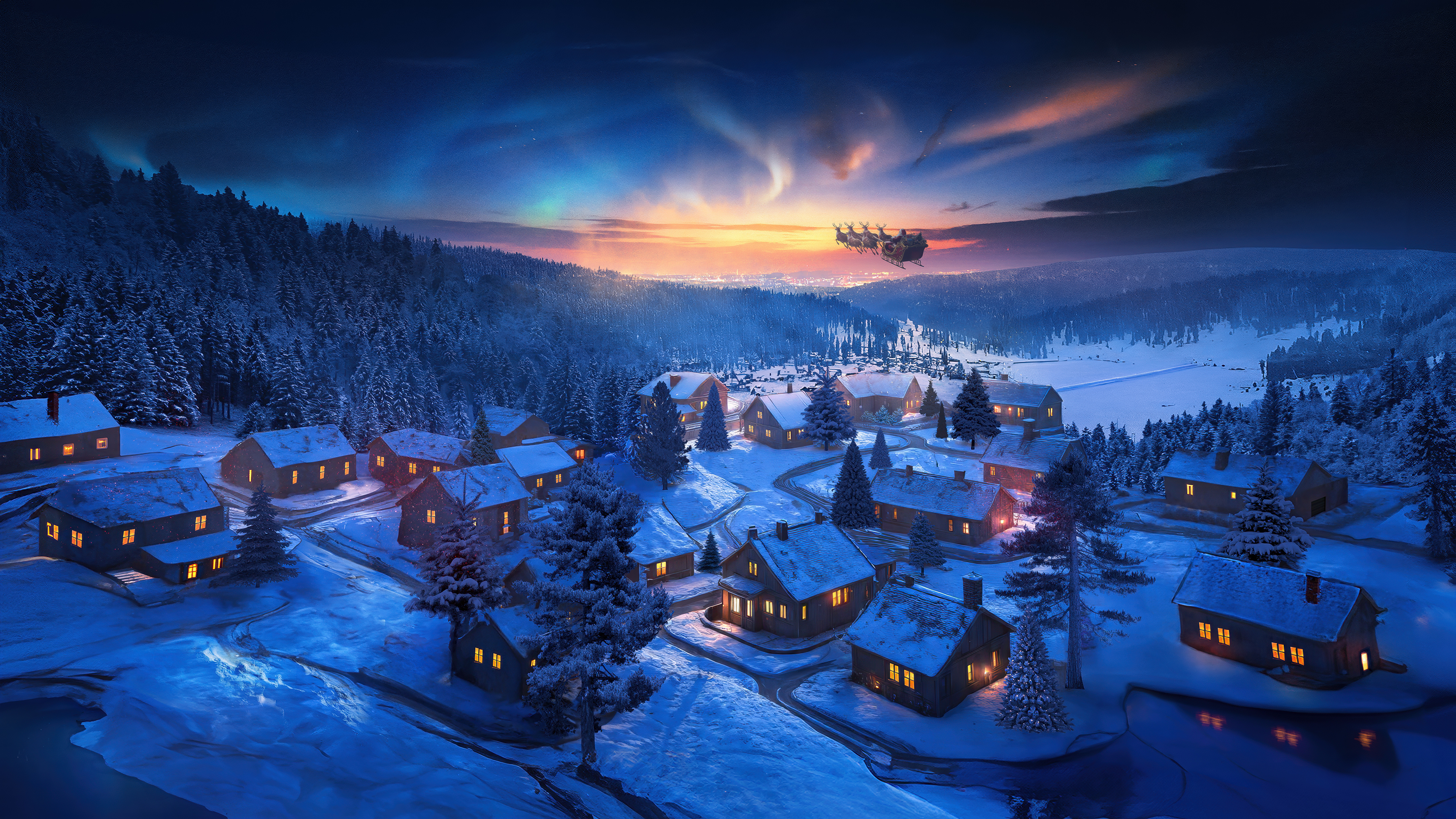 Santa Claus chariot Wallpaper 4K, Christmas Eve, Winter snow