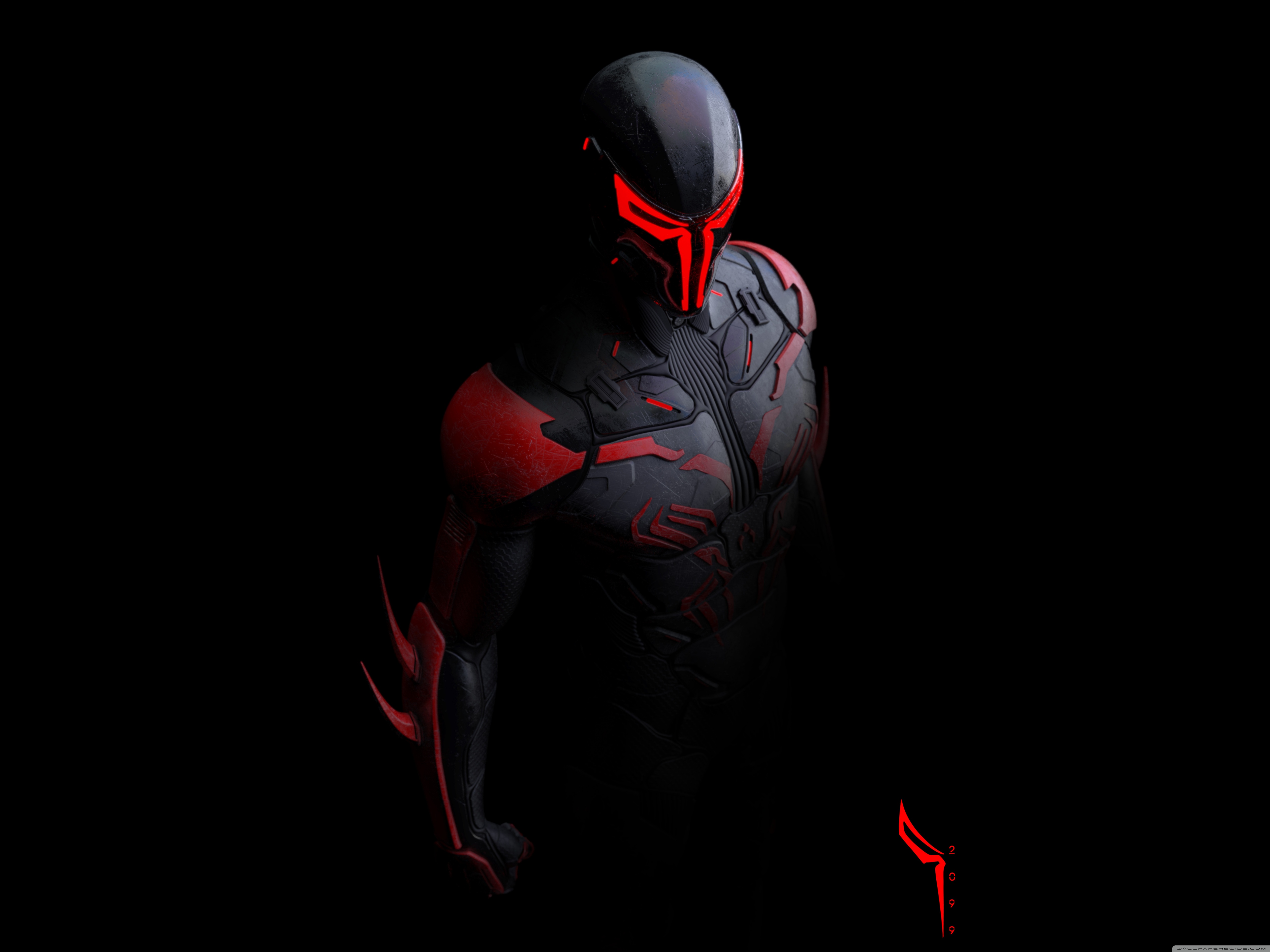 Spider Man 2099, Marvel, Superhero, Black Background 4K UHD Wallpaper for UltraHD Desktop and TV, Dual Monitor, Smartphone and Tablet Devices