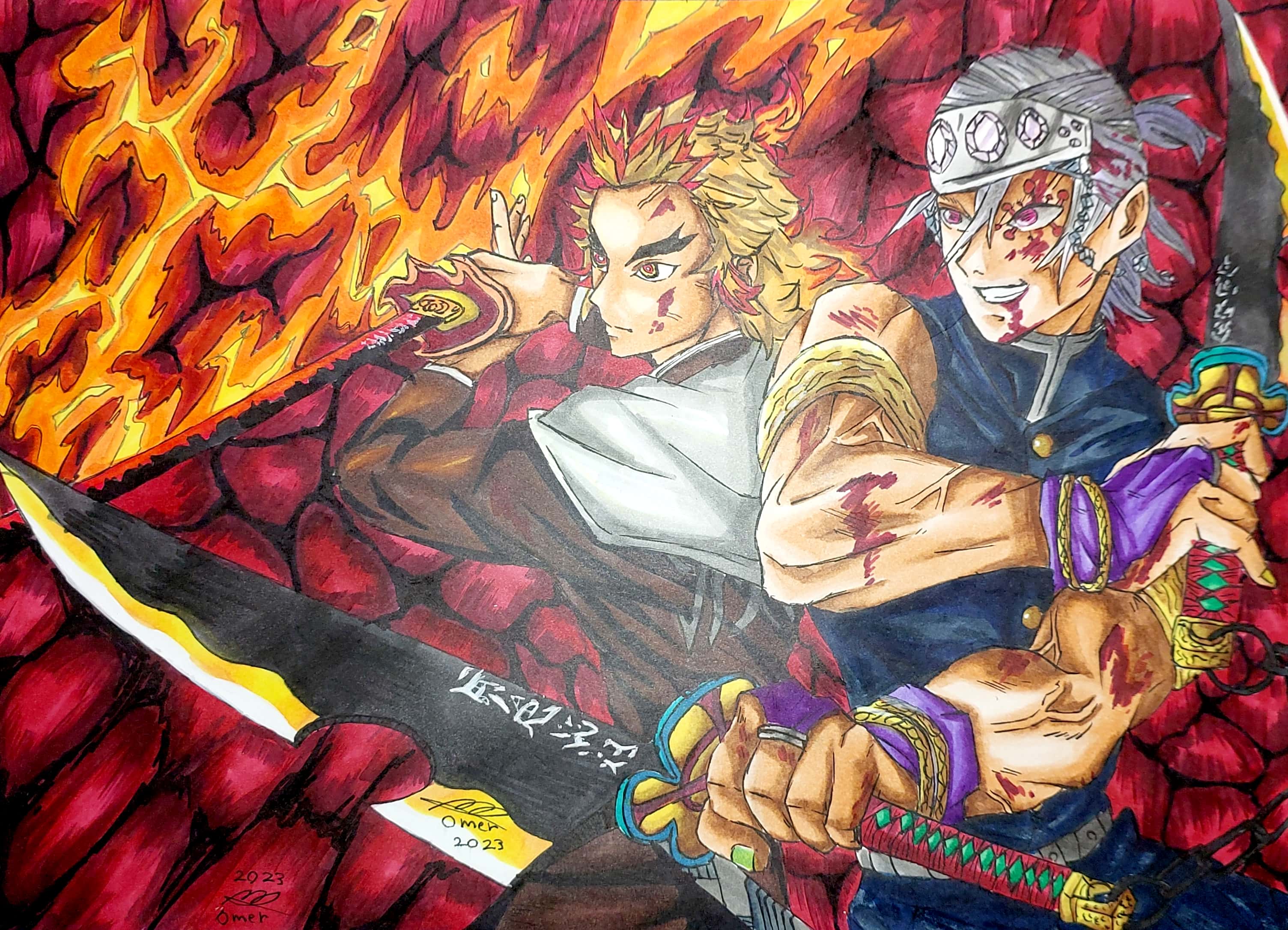 New Uzui and Rengoku art